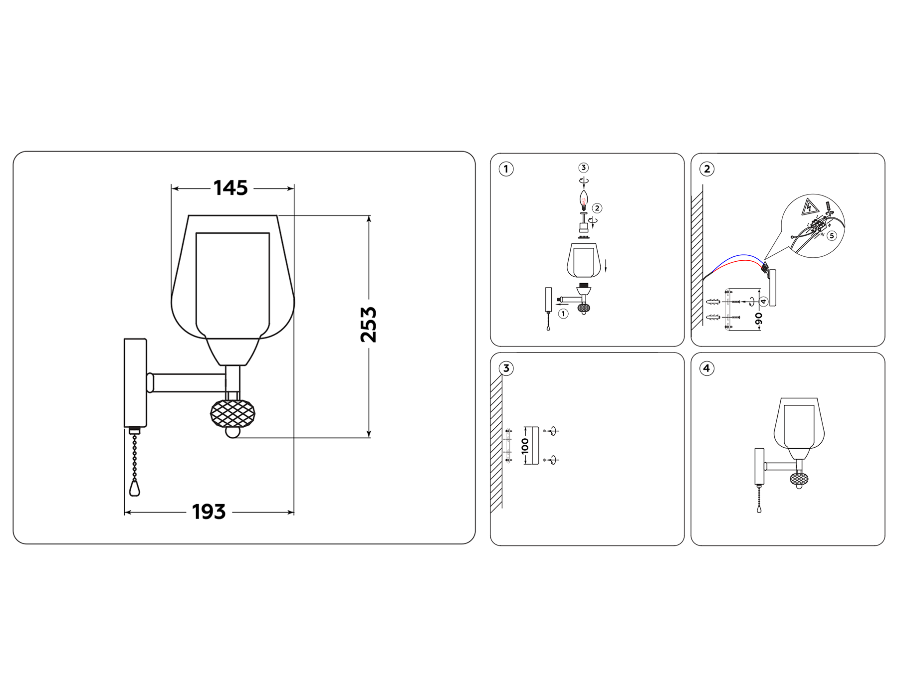 Настенный светильник с выключателем TR3158 CH/CL хром/прозрачный E27 max 40W 253*145*193