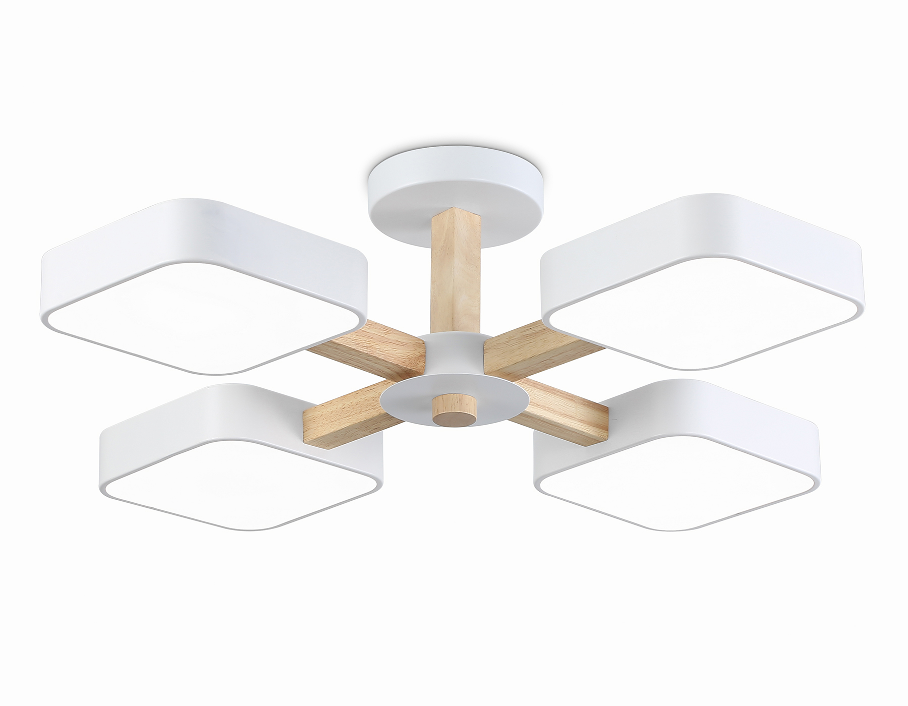 Люстра светодиодная на штанге FL4879/4 WH/WD белый/дерево 24W 3000-6000K D610*160 (без ПДУ)