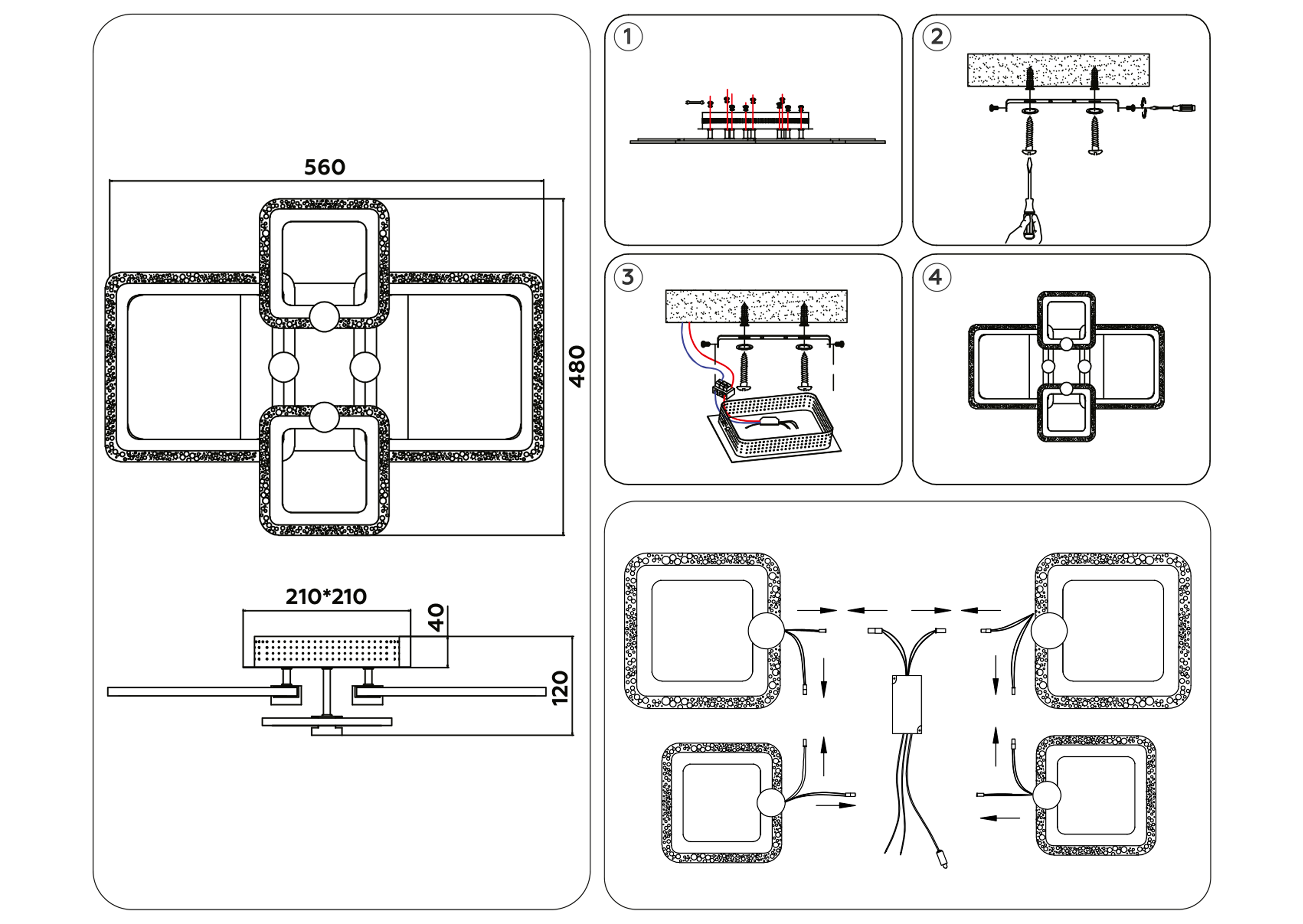 Потолочный светодиодный светильник с пультом FA5309/2+2 WH белый 3000+6400K/4200K/6400+3000K 62W 560*480*120 (ПДУ ИК)