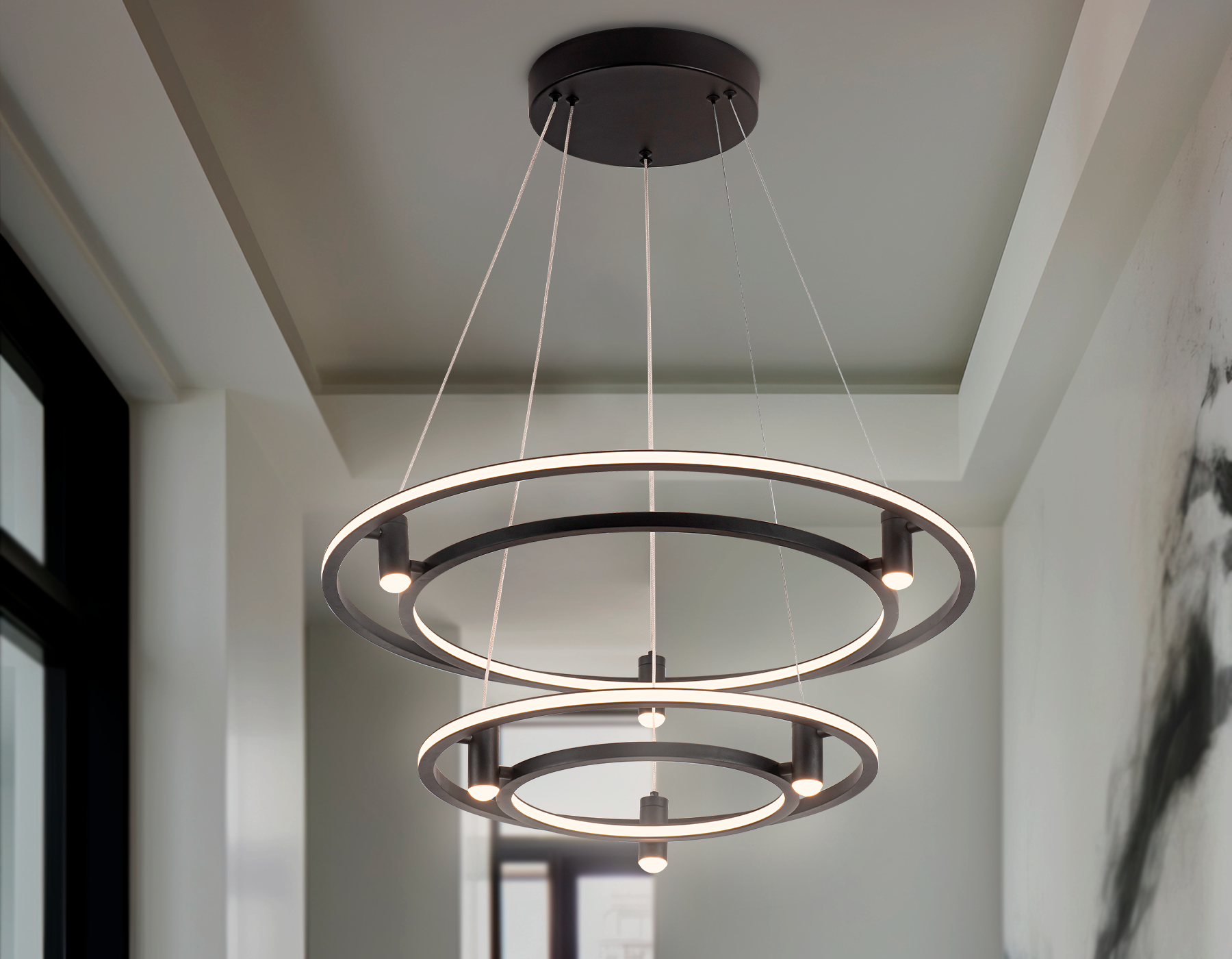 Подвесной светодиодный светильник FL5544/2+6 BK черный 90W 3000K/4200K/6400K D600/400*1300 (без ПДУ)