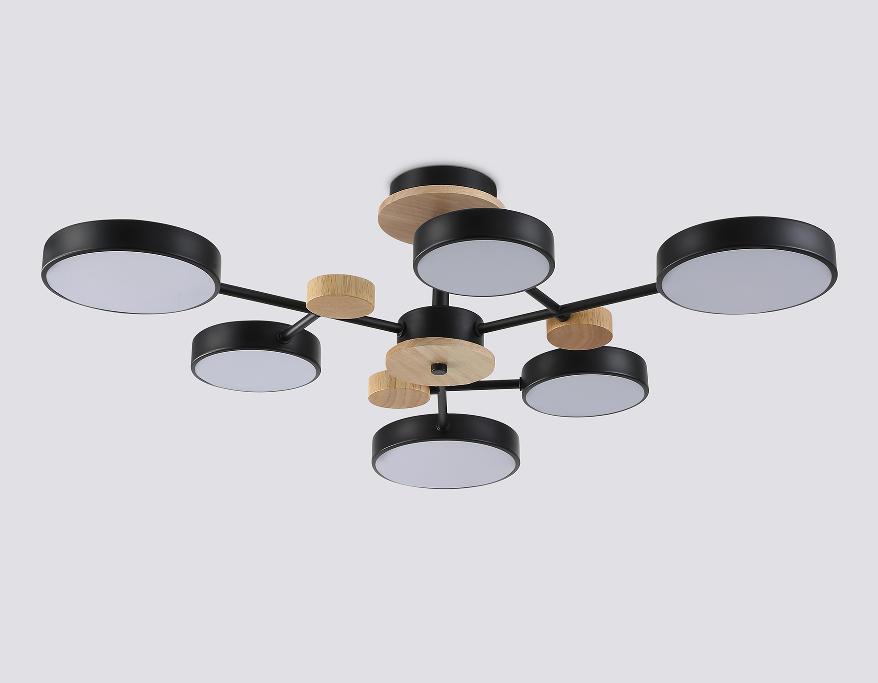 Люстра светодиодная на штанге FL4863/6 BK/WD черный/дерево 90W 3000-6000K D750*180 (без ПДУ)