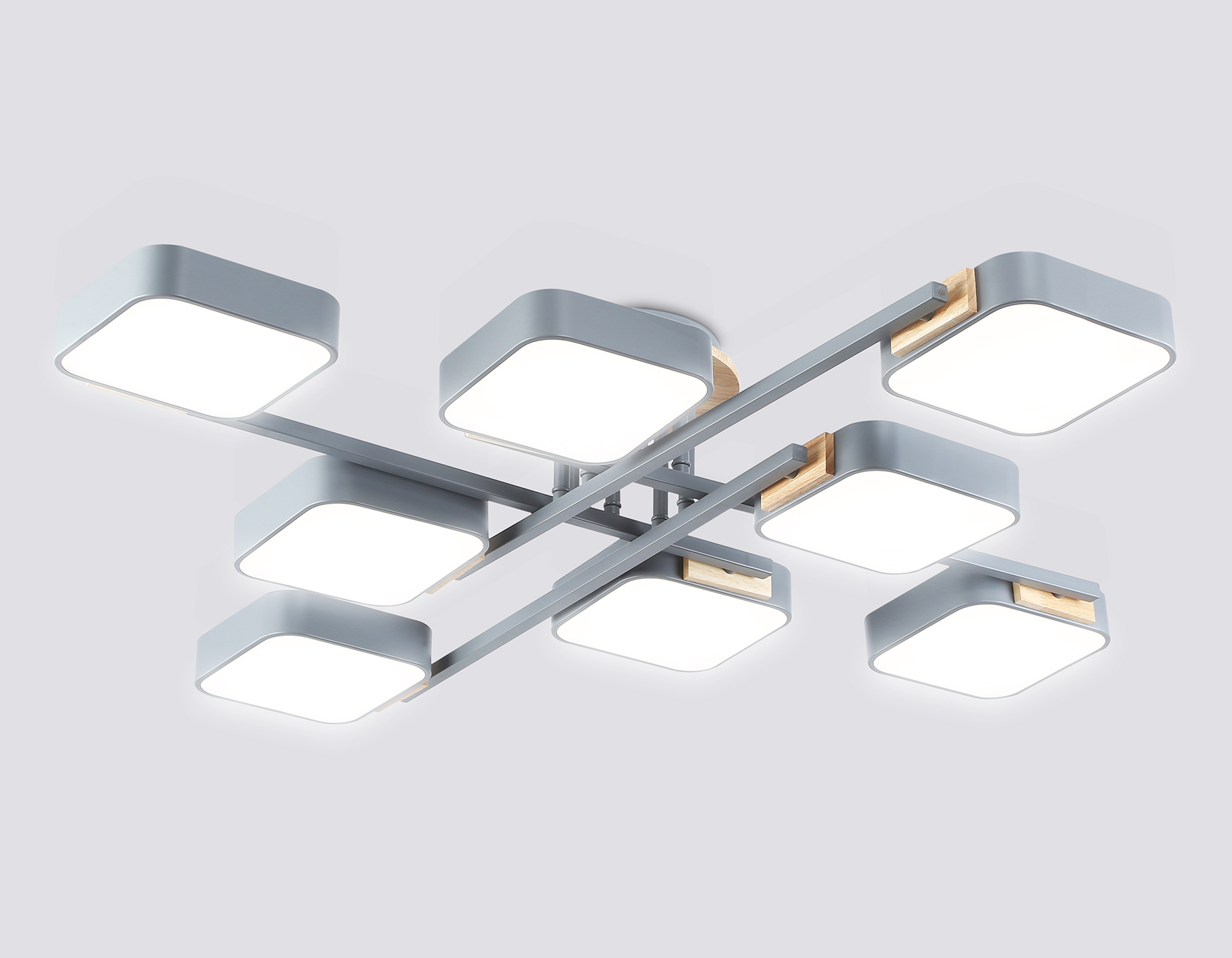 Люстра светодиодная на штанге FL4889/8 GR/WD серый/дерево 144W 3000-6000K 960*960*160 (без ПДУ)