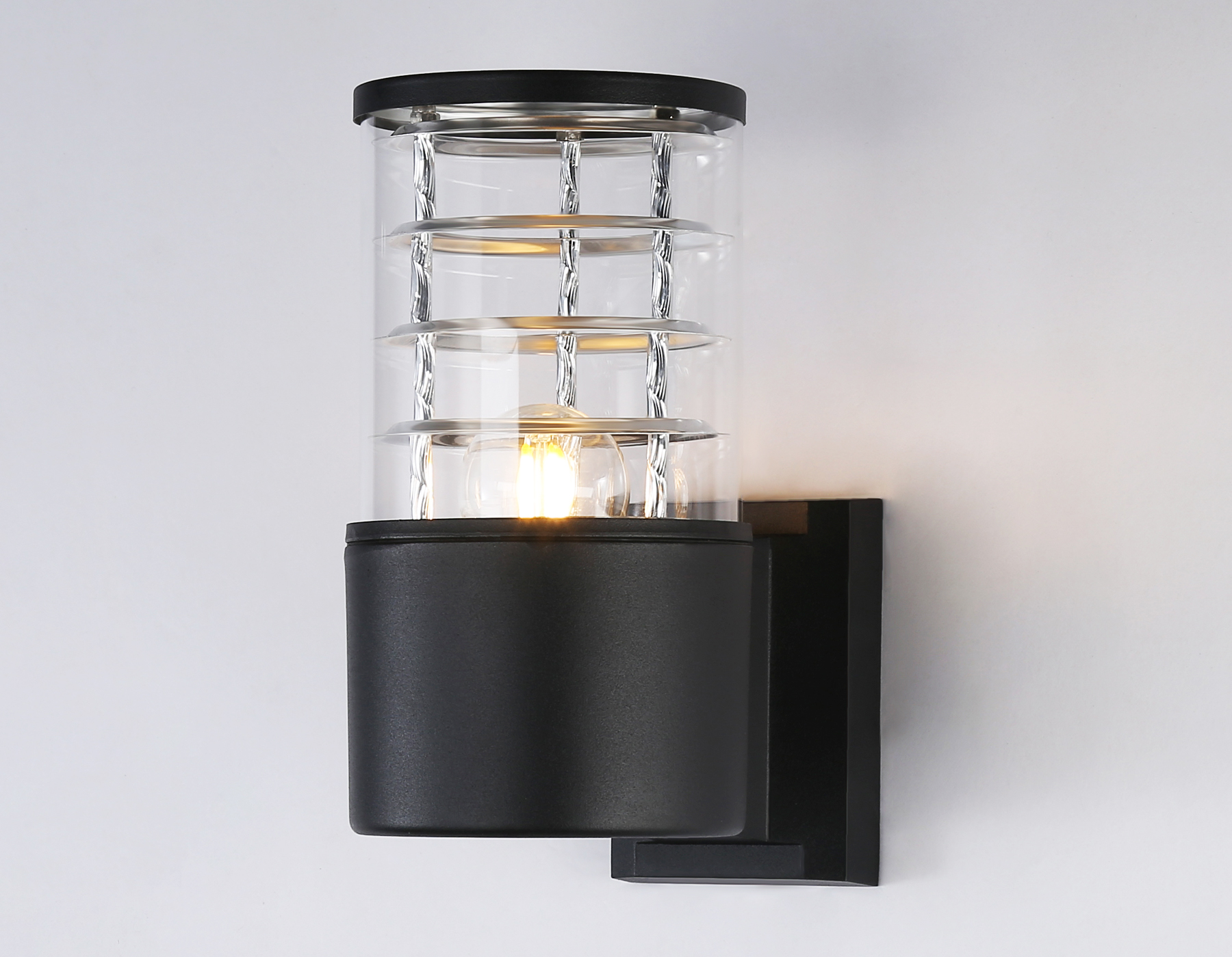 Уличный настенный архитектурный светильник ST2522 BK/CL черный/прозрачный IP54 E27 max 11W 200*110*155