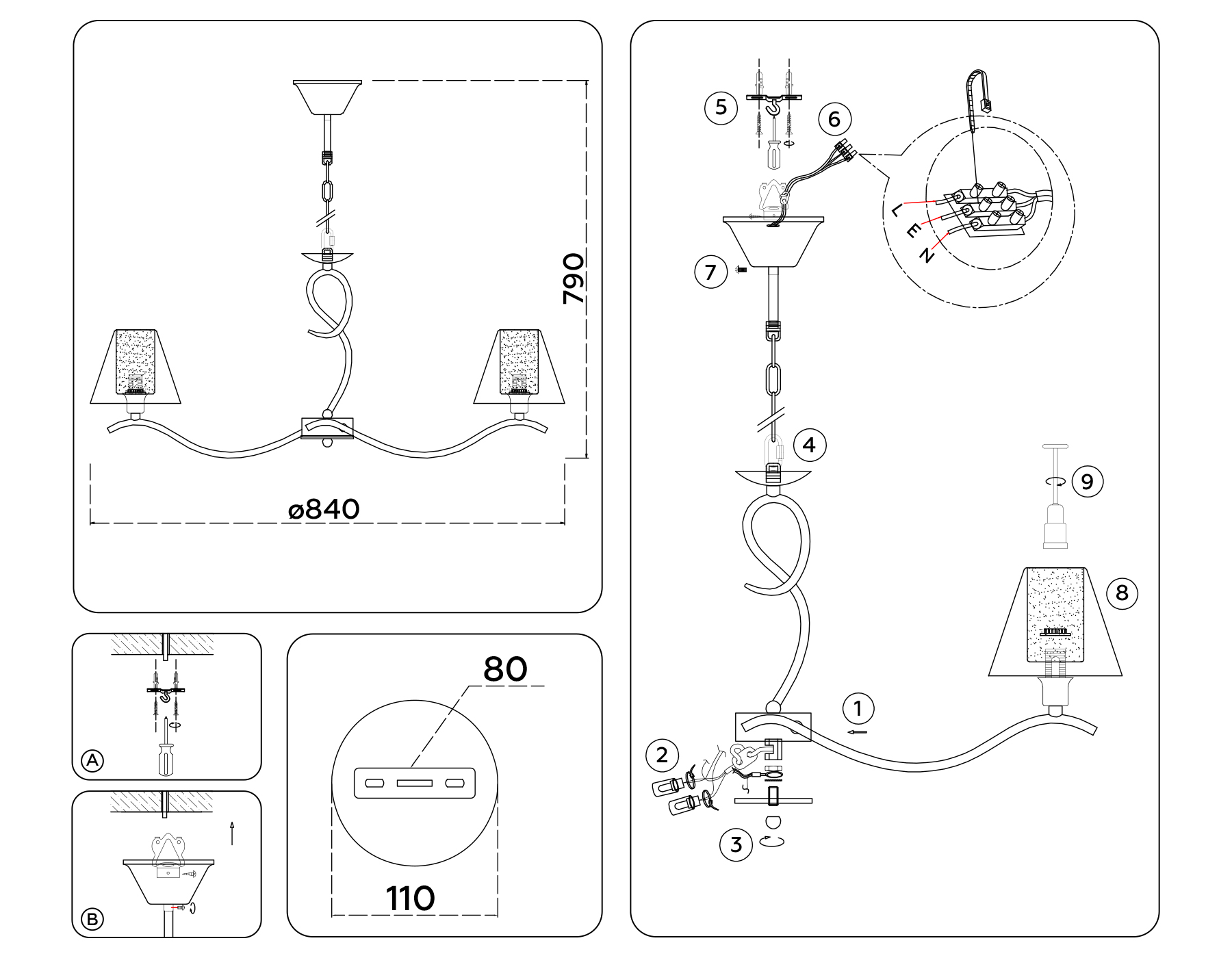Подвесная люстра со стеклянными плафонами LH57093/7 BS/FR латунь/белый матовый E14/7 max 40W D840*790