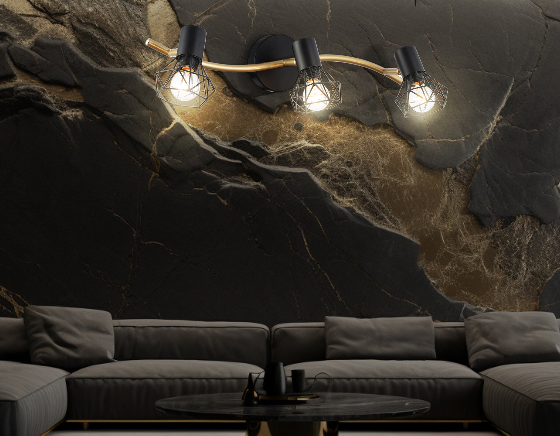 Настенно-потолочный спот в стиле лофт TR8657/3 BK/GD черный/золото E14/3 max 60W 550*100*185