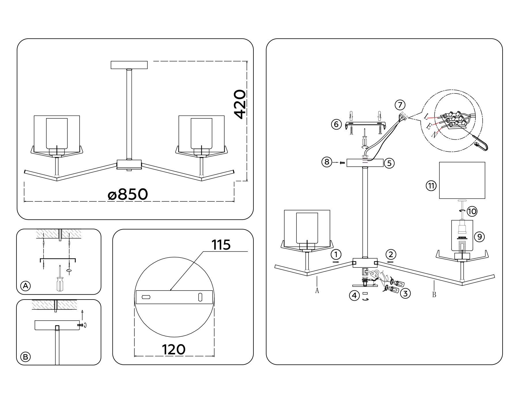 Люстра со стеклянными плафонами на штанге LH57002/6 SN/FR никель/белый матовый E14/6 max 40W D850*420