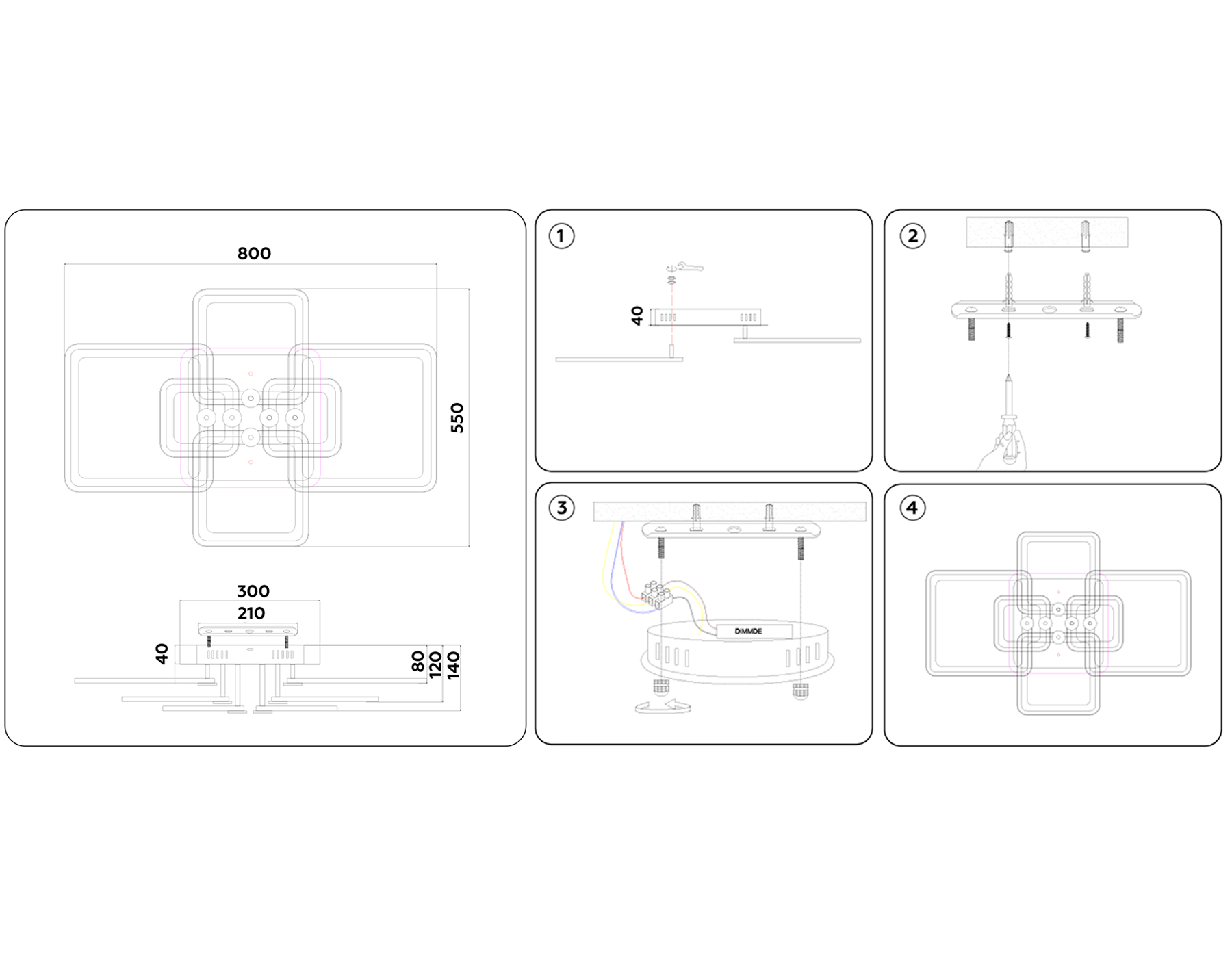 Потолочный светодиодный светильник с пультом FA5307/4+2 CH хром 176W 800*550*140 (ПДУ РАДИО 2.4G)
