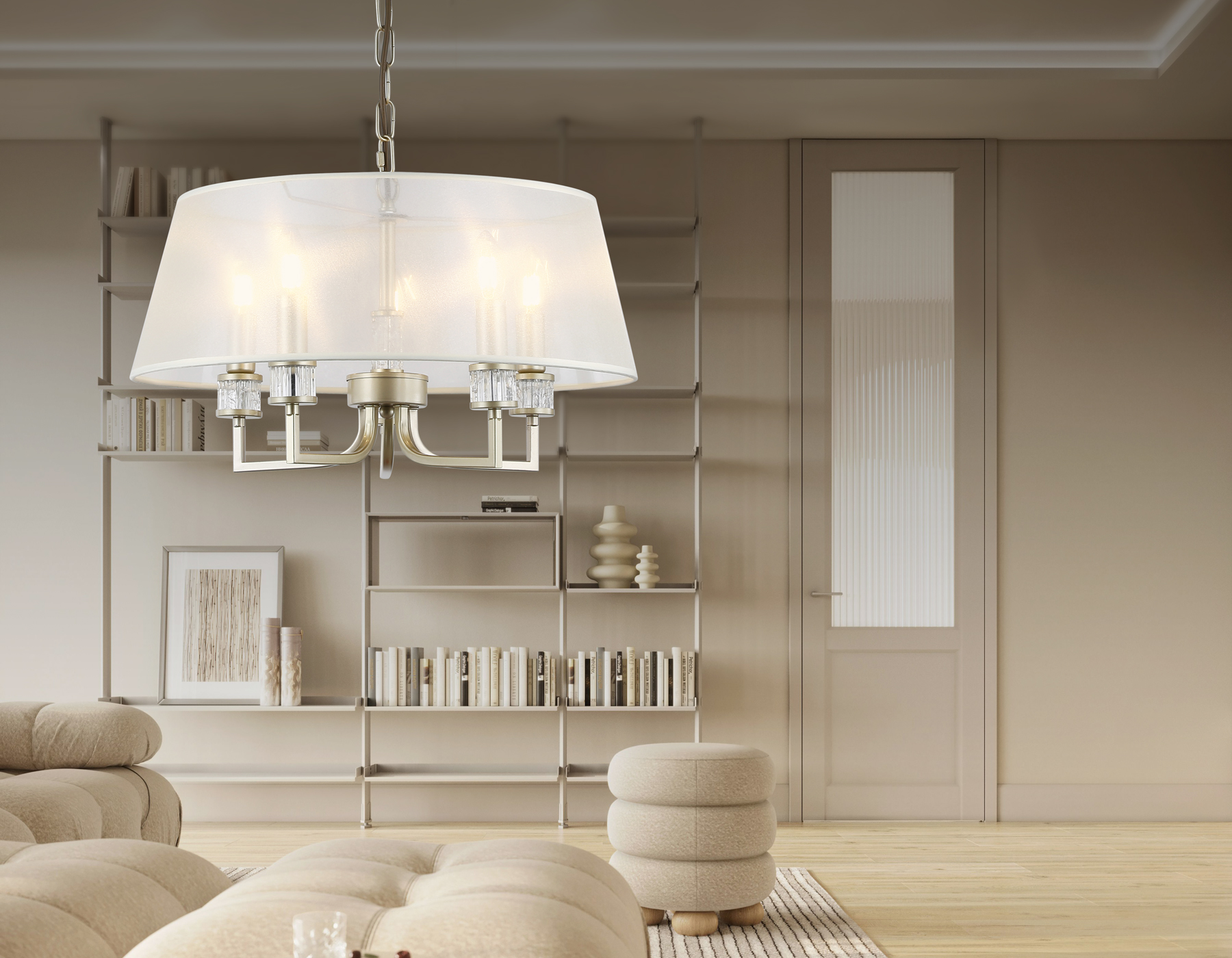 Подвесная люстра с абажуром LH71211/5 CGD золото E14/5 max 40W D500*700