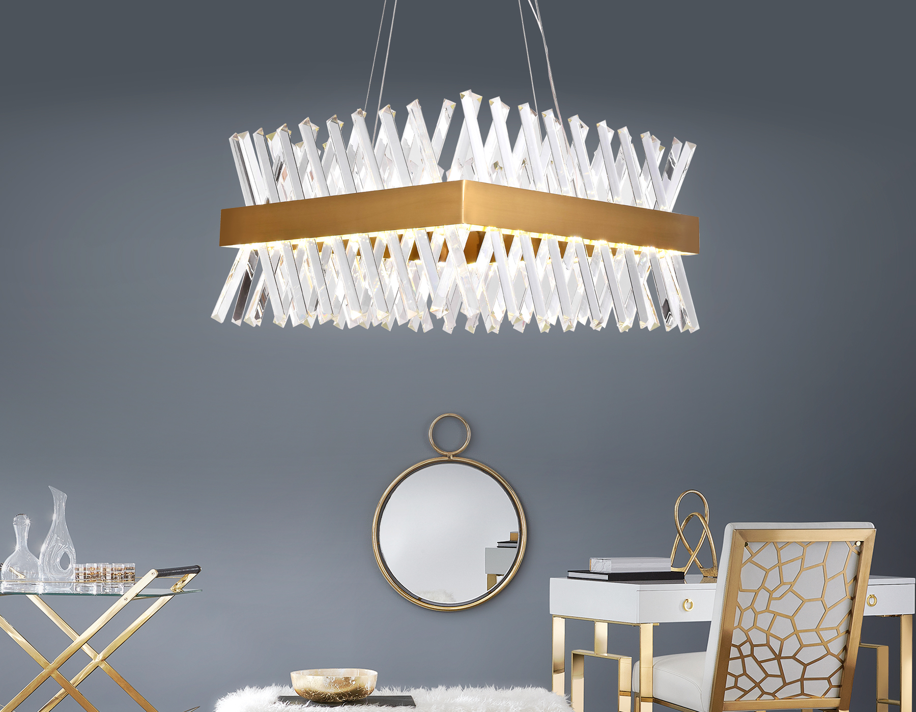 Хрустальный подвесной светодиодный светильник TR5318 GD/CL золото/прозрачный 144W 500*500*750 (Без ПДУ)