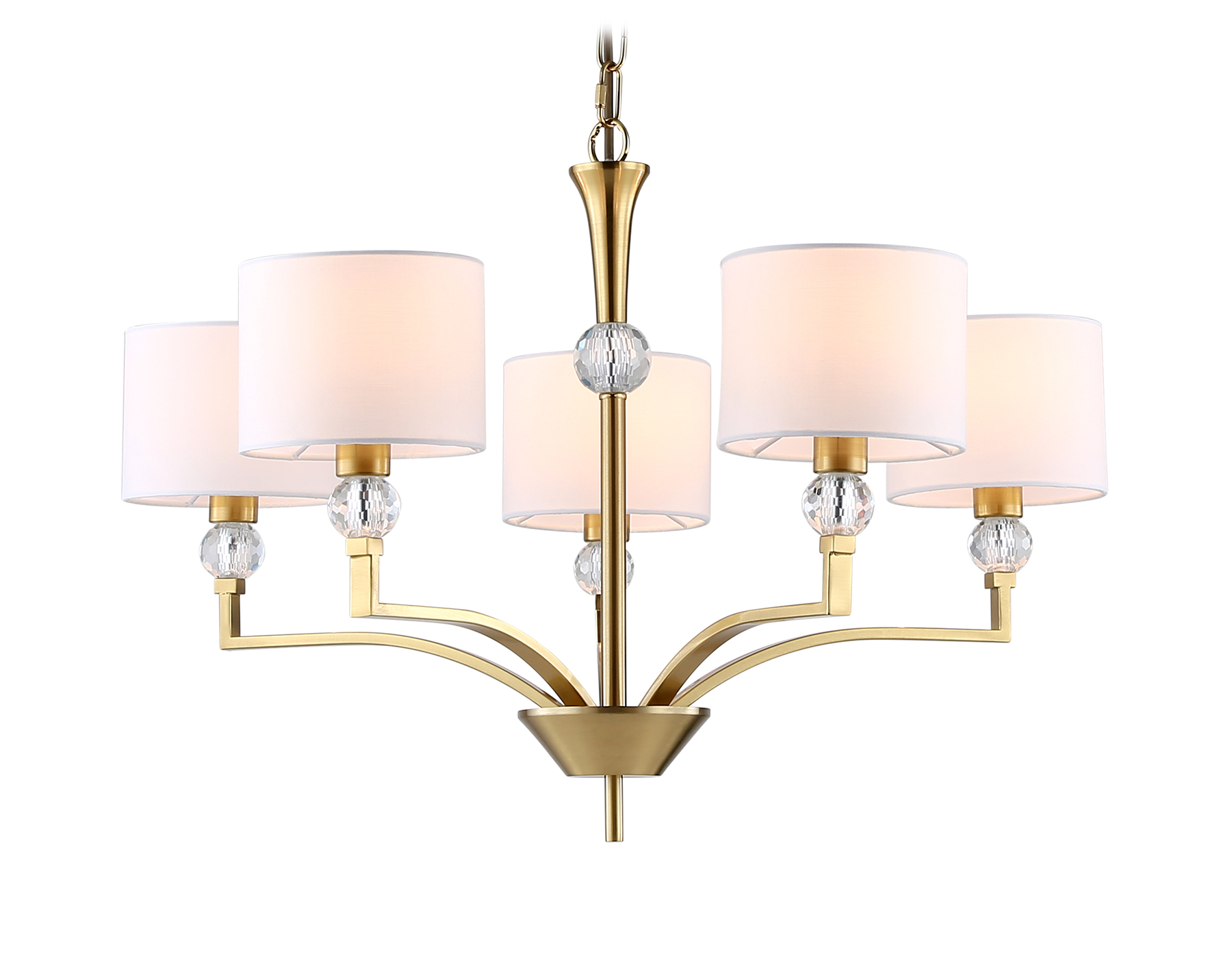 Подвесная люстра с абажурами и хрусталем LH71131/5 BS/WH латунь/белый E14/5 max 40W D660*880