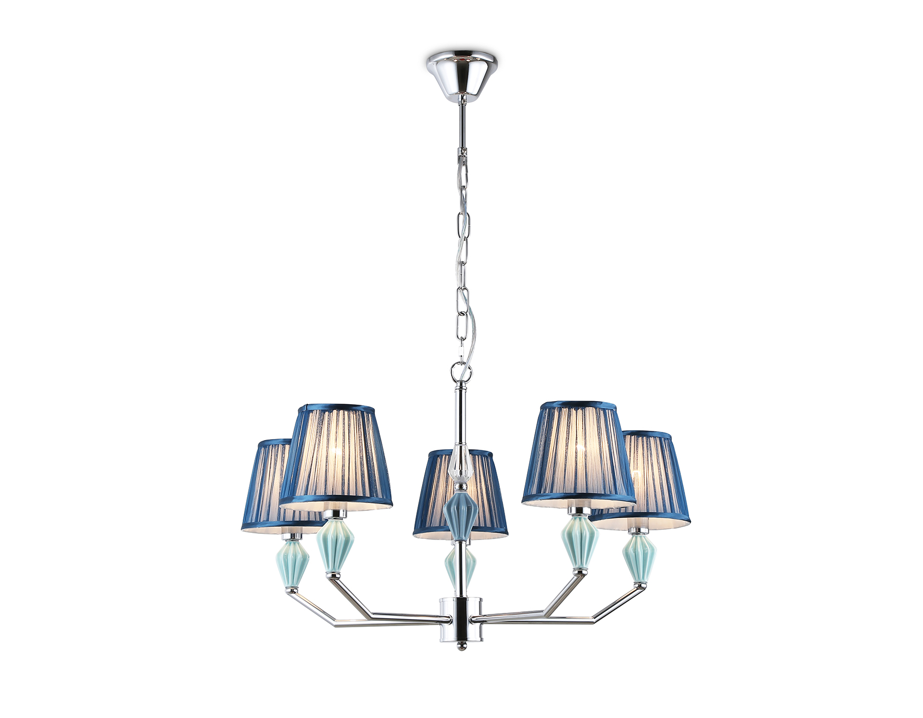 Подвесная люстра с абажуром и декором из керамики LH75061/5 CH/DB хром/темно синий E14/5 max 40W D690*810
