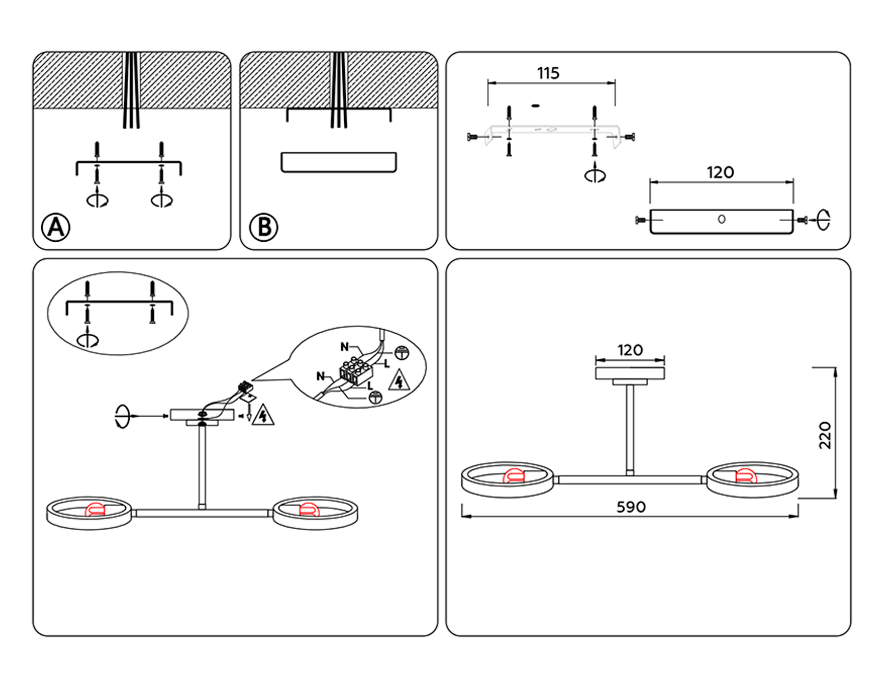 Подвесной светильник со сменной лампой TR8243/2 WH/LWD белый/светлое дерево E27/2 max 40W 590*165*220