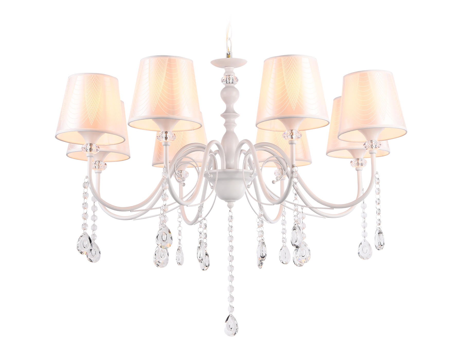 Подвесная люстра с абажуром и хрусталем TR4605/8 WH белый E27/8 max 40W D770*910