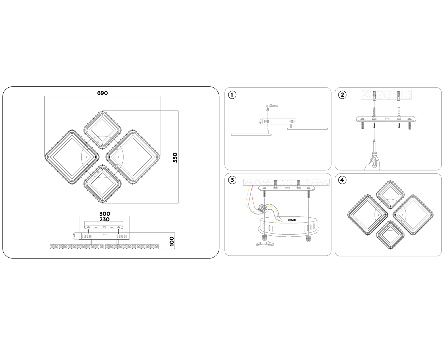 Потолочный светодиодный светильник с пультом FA1726/4 CH хром 3000K/4200K/6400K 108W 690*550*100 (ПДУ РАДИО 2.4G)