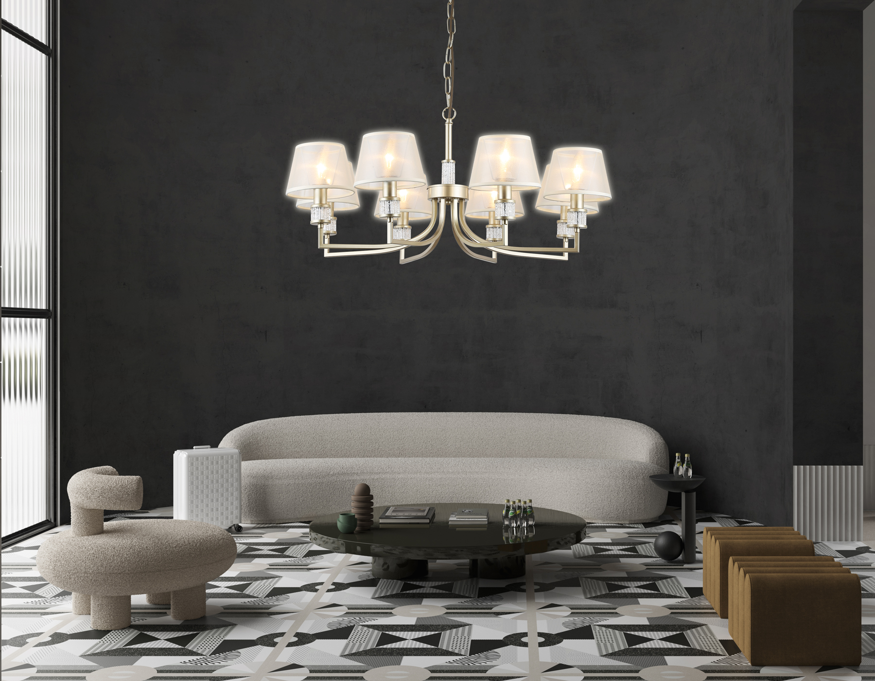 Подвесная люстра с абажурами LH71217/8 CGD золото E14/8 max 40W D790*750