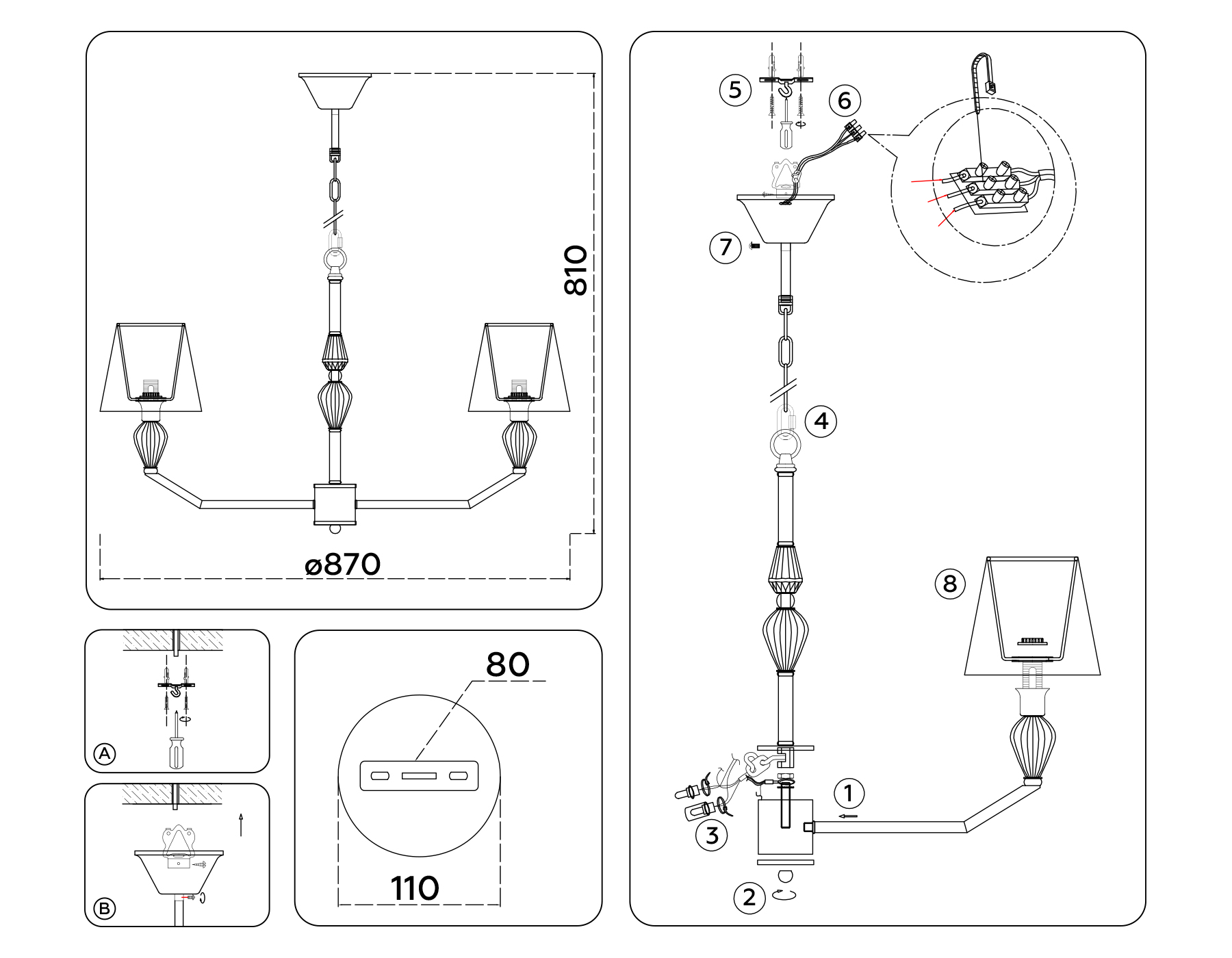 Подвесная люстра с абажуром и декором из керамики LH75063/8 CH/DB хром/темно синий E14/8 max 40W D870*810