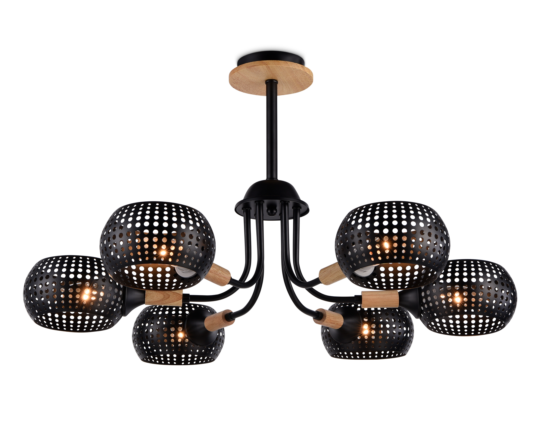 Подвесная люстра TR80167/6 BK/LWD черный/светлое дерево E14/6 max 40W D690*370