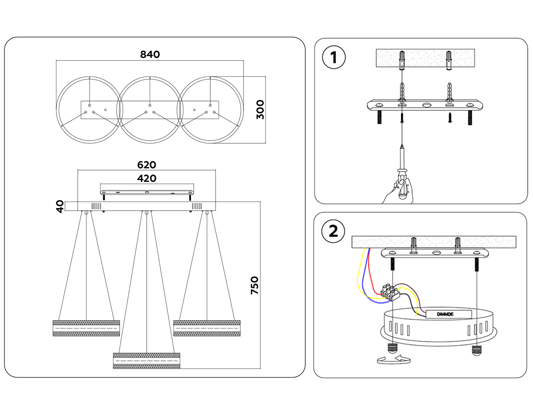 Управляемый подвесной светодиодный светильник FA6206/3 WH белый 122W 3000K+6400K/3000K/6400K/4200K+4200K 840*300*750 (ПДУ РАДИО 2.4G)