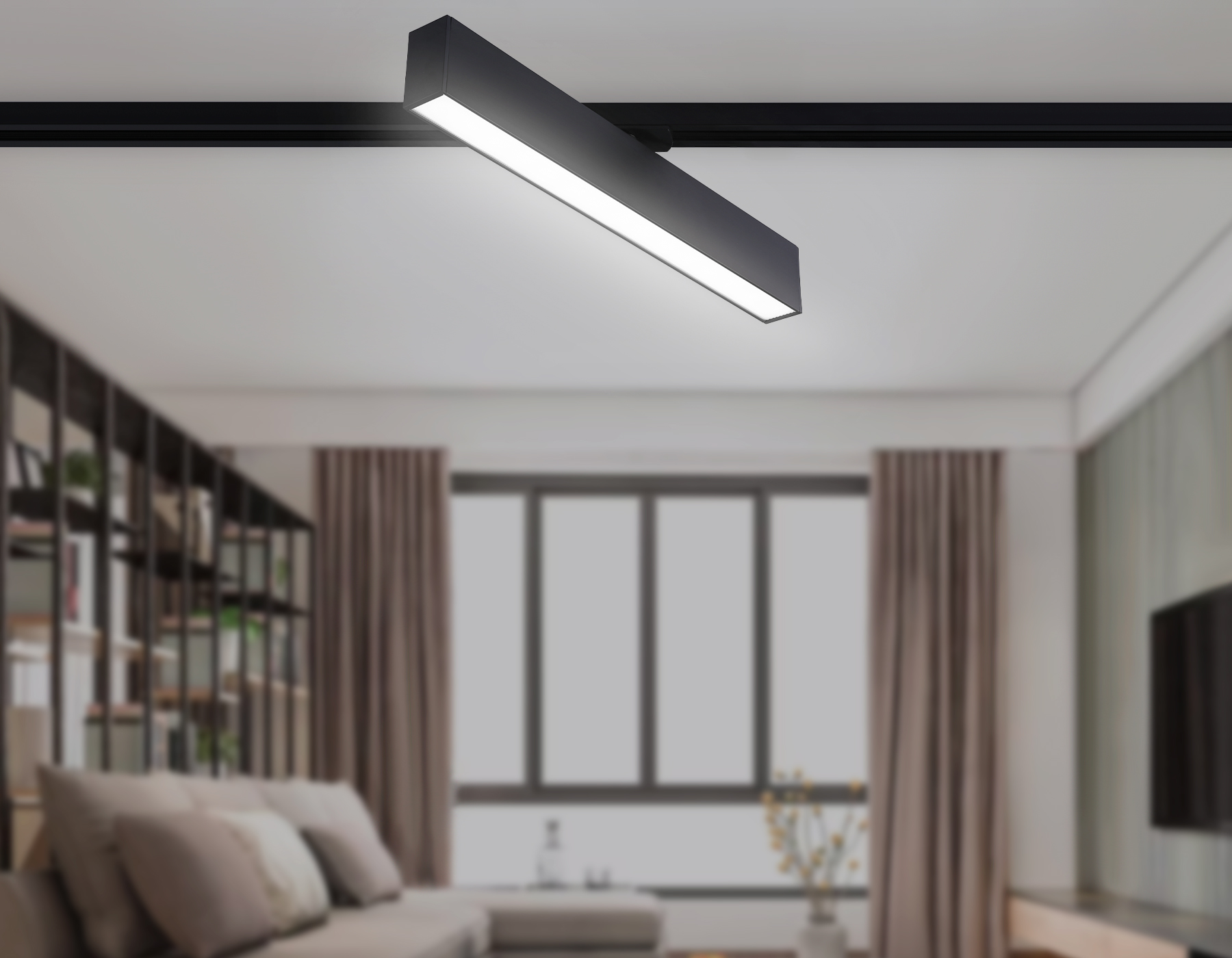 Трековый однофазный светодиодный светильник GL6777 BK черный LED 24W 4200K 600*22*48