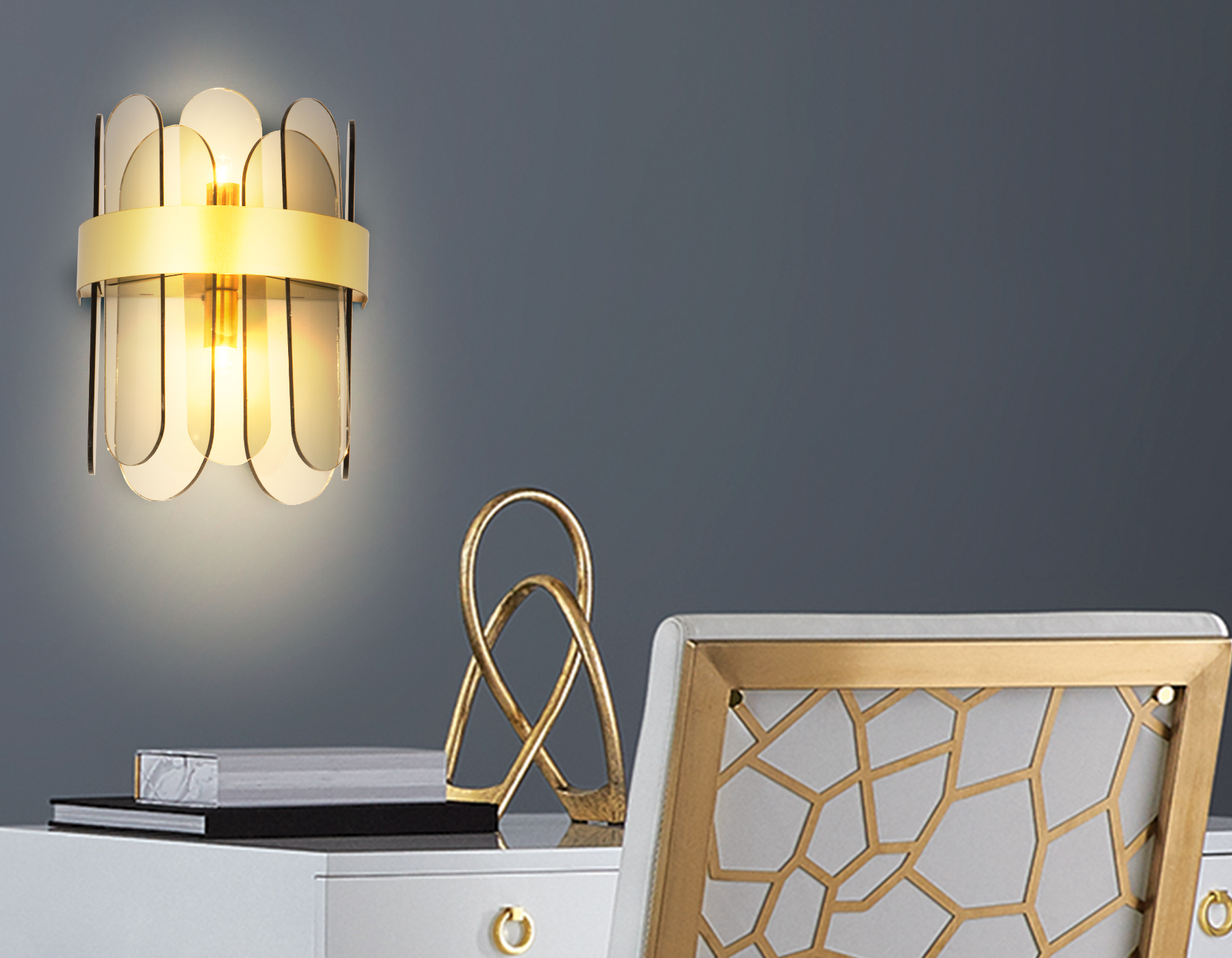 Настенный светильник с хрусталем TR5348/2 GD/SM золото/дымчатый G9/2 max 40W 270*200*140