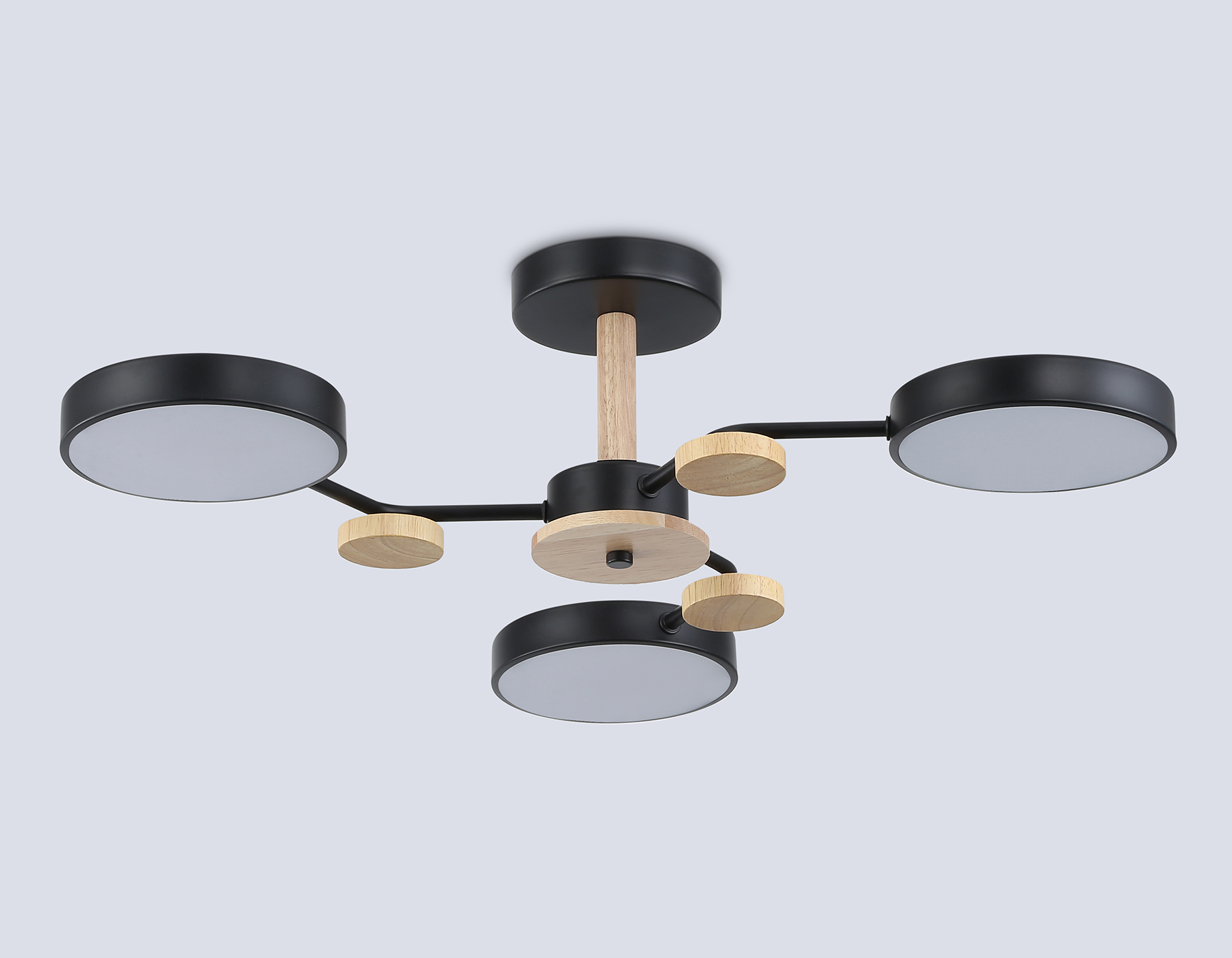 Люстра светодиодная на штанге FL4857/3 BK/WD черный/дерево 54W 3000-6000K D660*170 (без ПДУ)