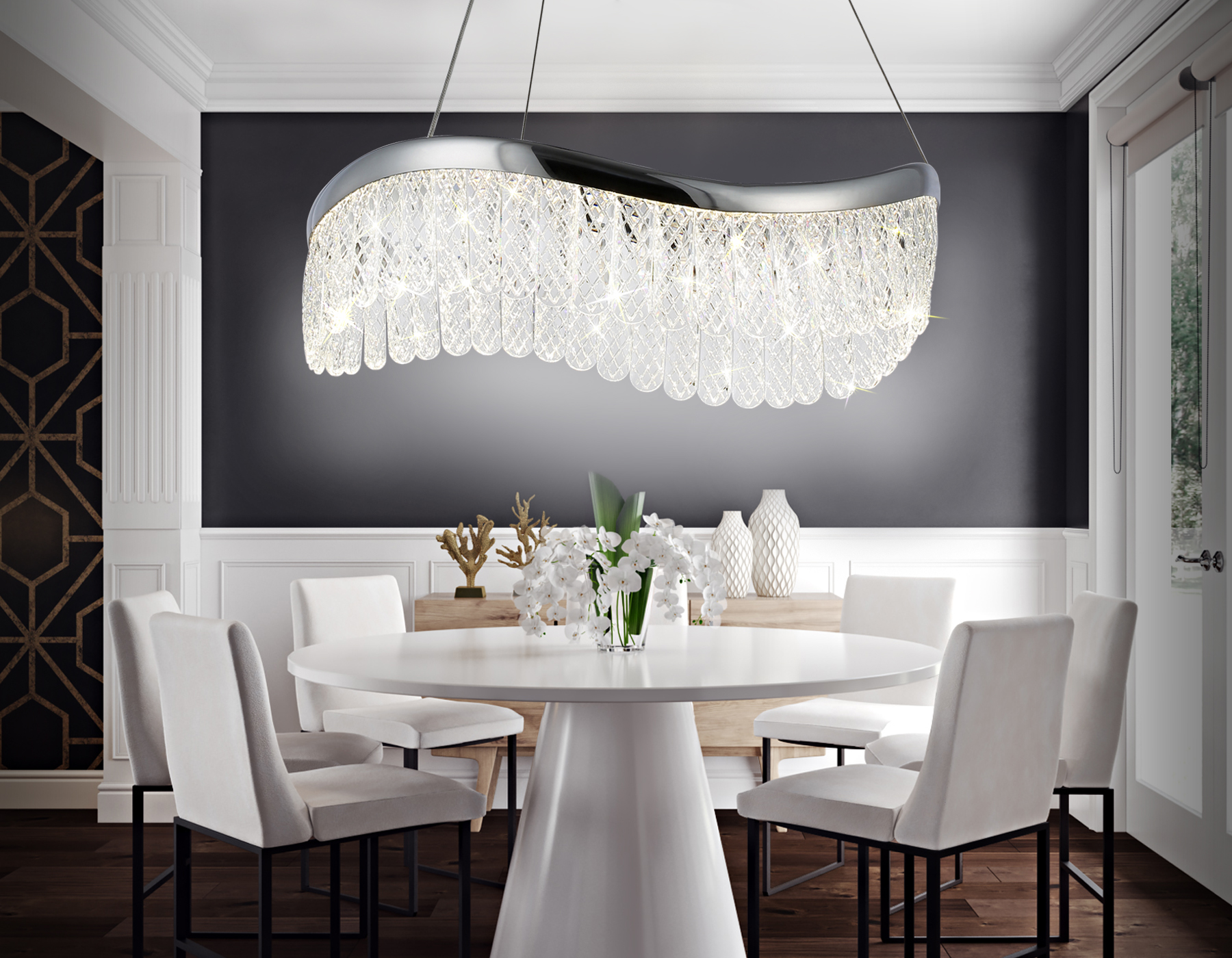 Подвесной светодиодный светильник с хрусталем TR49712 CH хром 34W 3000K/4200K/6400K D500*1010 (Без ПДУ)