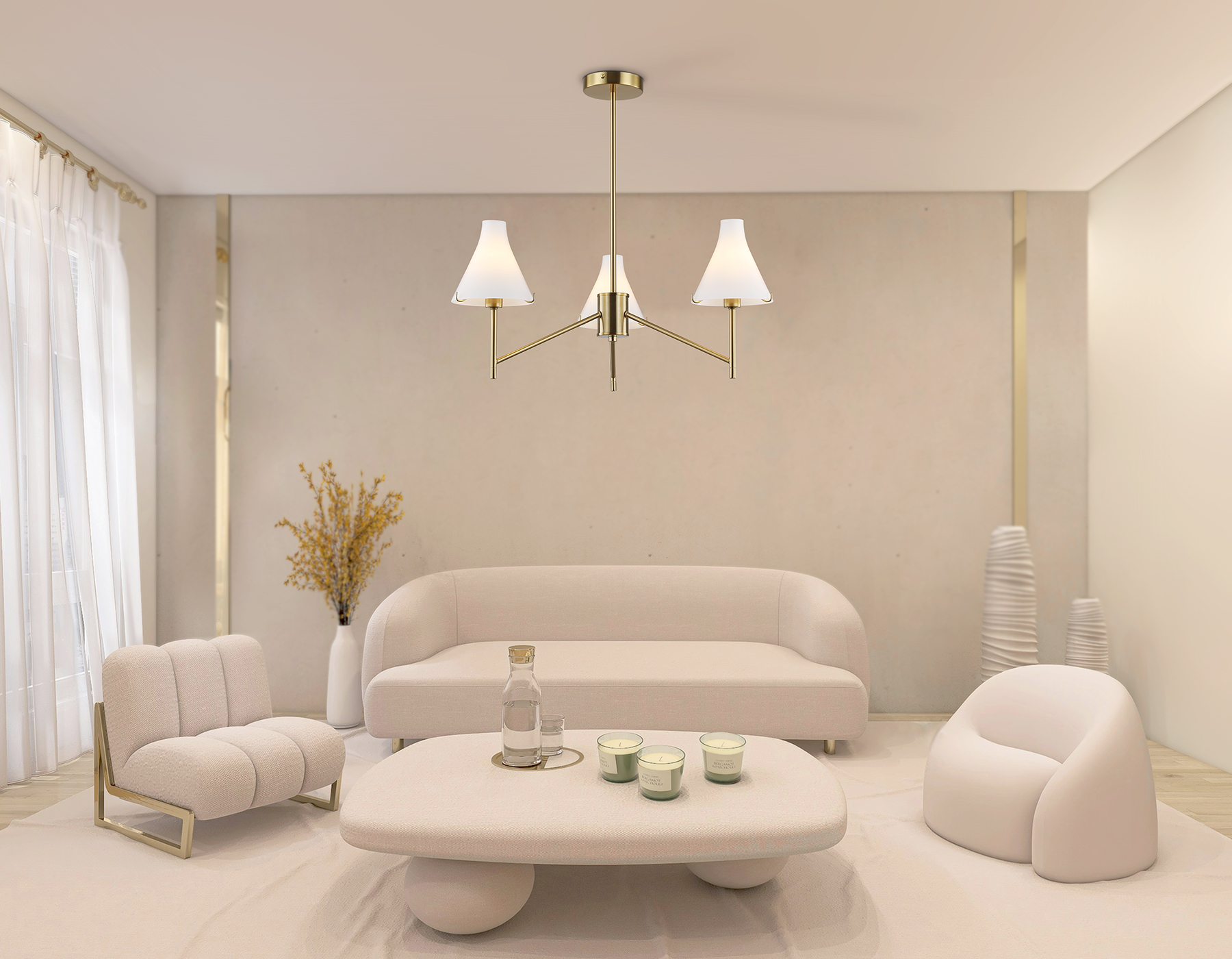 Люстра со стеклянными плафонами на штанге LH57131/3 BS/FR латунь/белый матовый E14/3 max 40W D650*590