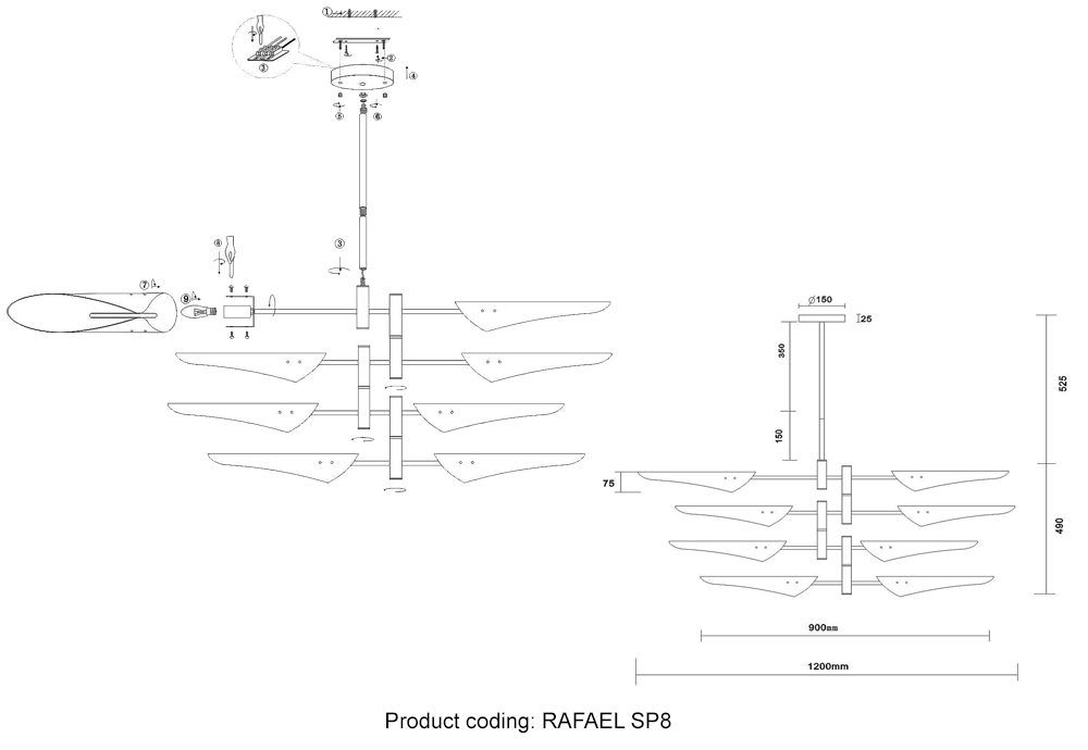 Люстра (без плафонов) Crystal Lux RAFAEL SP8 CHROME