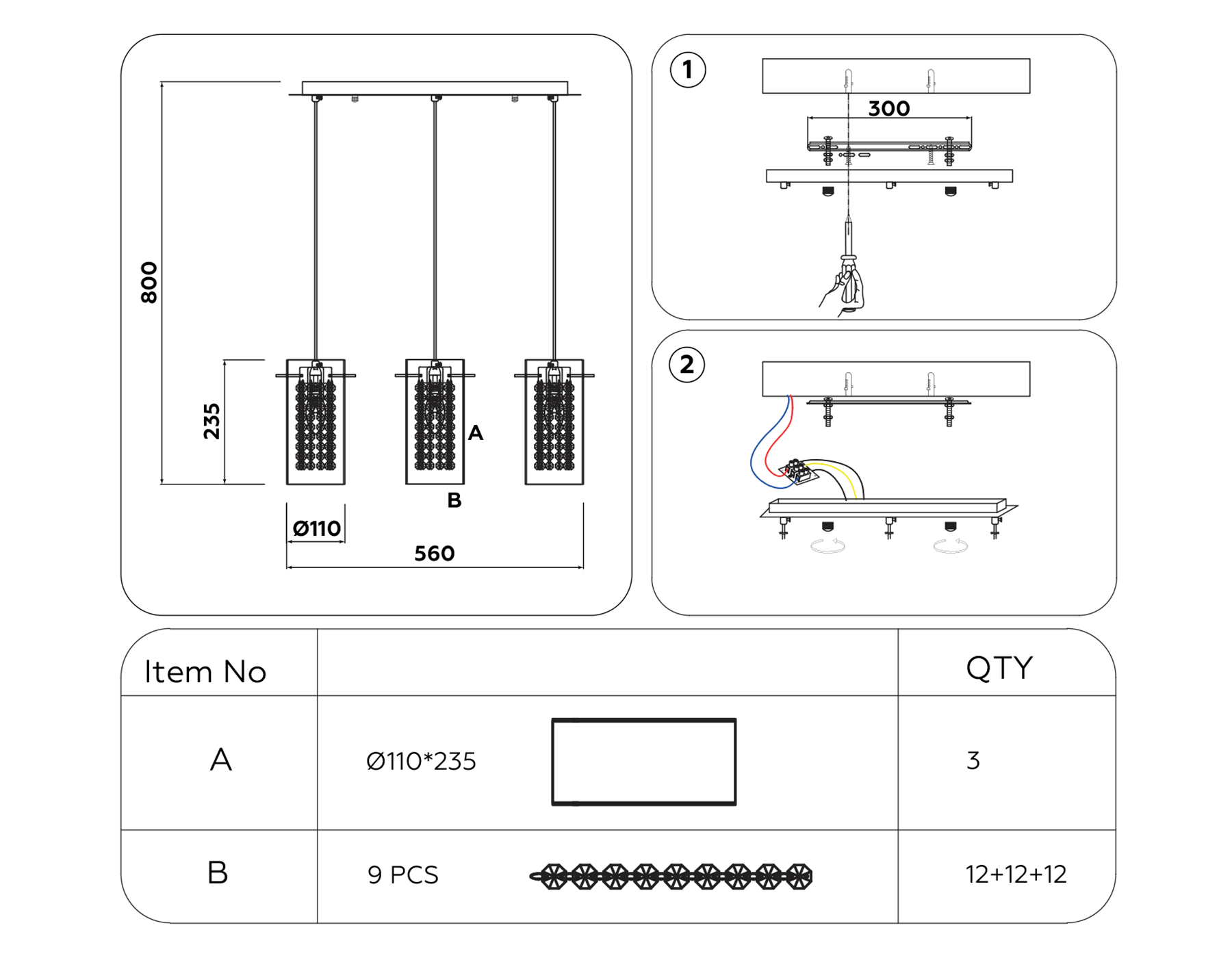 Подвесной светильник с хрусталем TR3663/3 GD/CL золото/прозрачный E14/3 max 40W 560*110*800