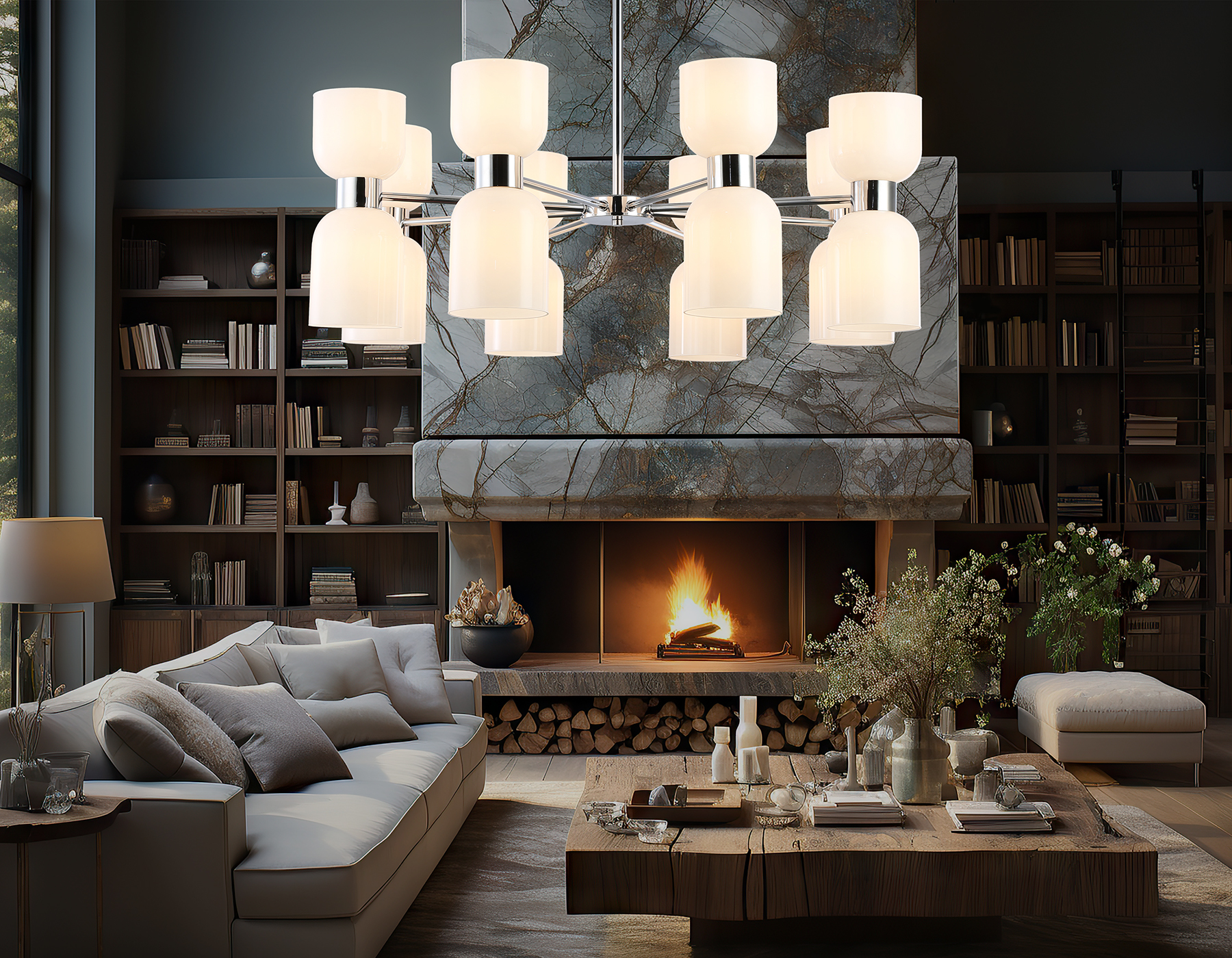 Люстра на штанге LH56085/16 СH/FR хром/белый матовый E14*16 max 40W D860*510