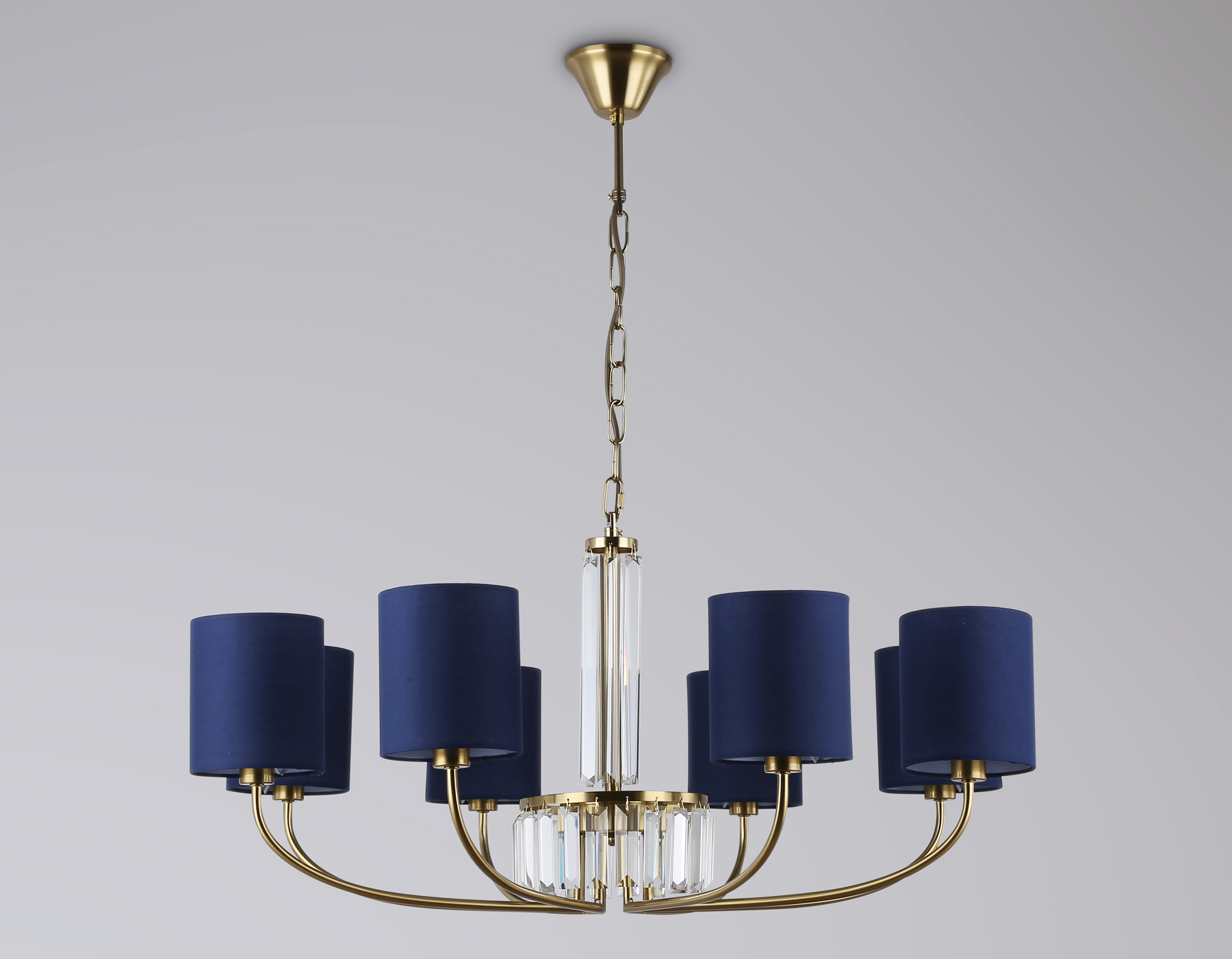 Подвесная люстра с абажурами и хрусталем LH71273/8 BS/DB латунь/темно синий E14/8 max 40W D820*840