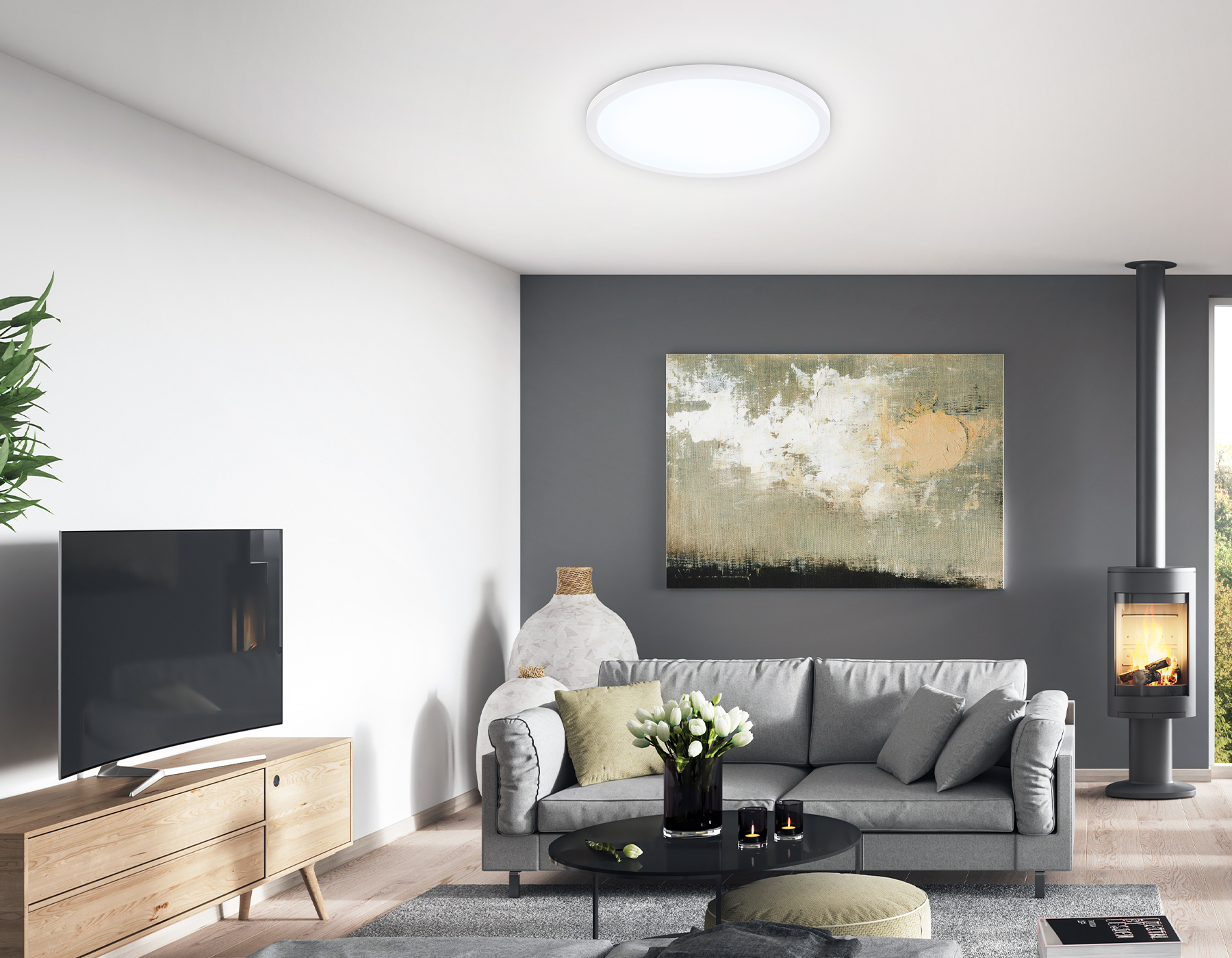 Светильник светодиодный ультратонкий с высокой степенью защиты IP54 FZ1955 WH белый IP54 26W 5000K D370*15 (Без ПДУ)