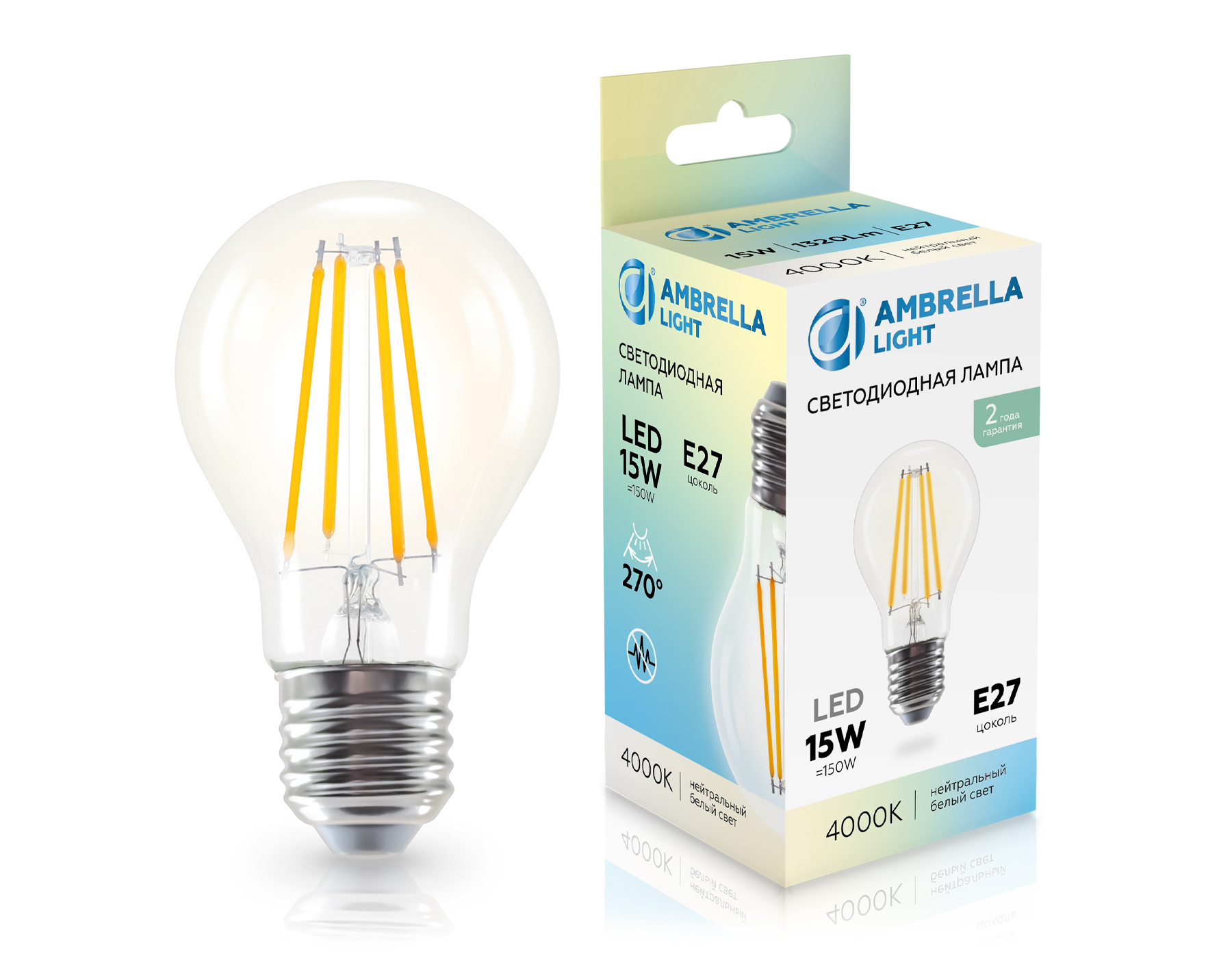 Лампа светодиодная Лон A60 15W 4000K 601514 Filament LED A60 15W E27 4000K 220-240V