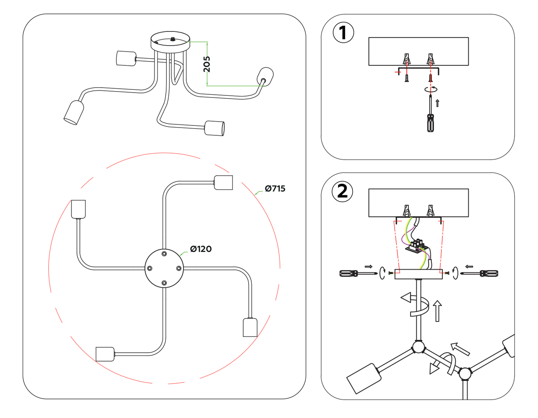 Потолочный светильник в стиле лофт TR8022/4 BK черный E27*4 max 40W D715*205