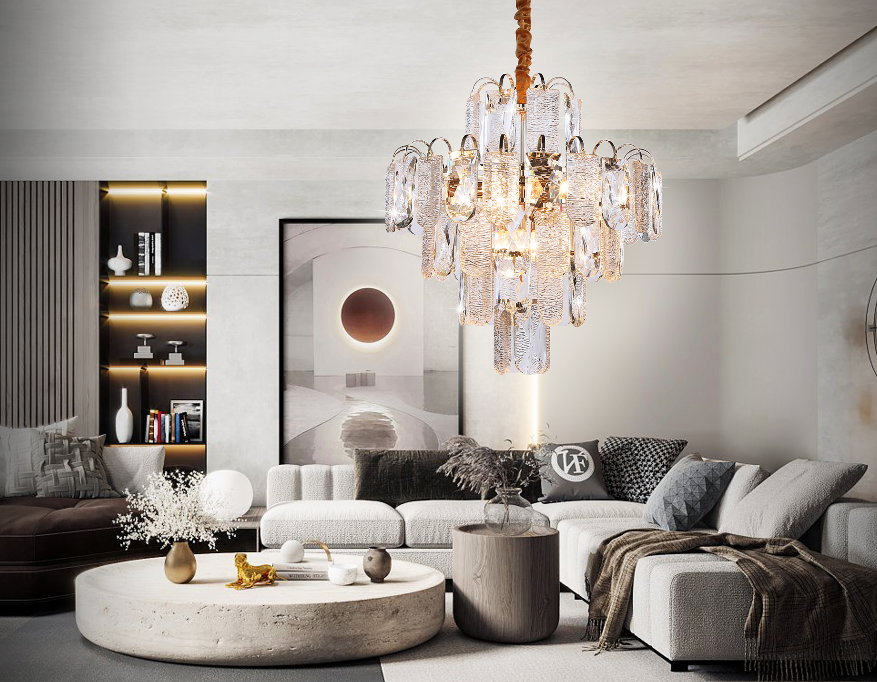 Подвесная люстра с хрусталем TR5231/9 SGD/CL/FR золото/прозрачный/белый матовый E27*9 max 40W D500*530