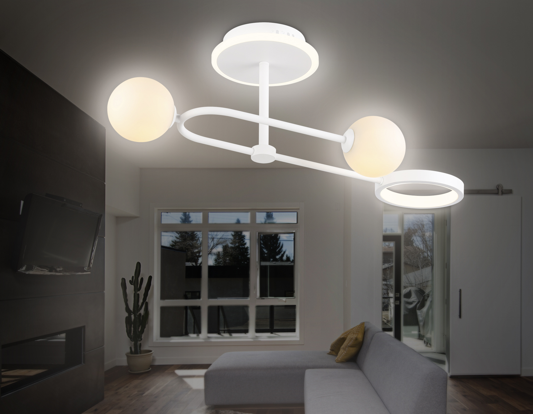 Потолочный светодиодный светильник со сменной лампой и пультом управления FL66221/3 WH белый 29W 3000K-6400K+G9/2 630*230*240 (ПДУ ИК)