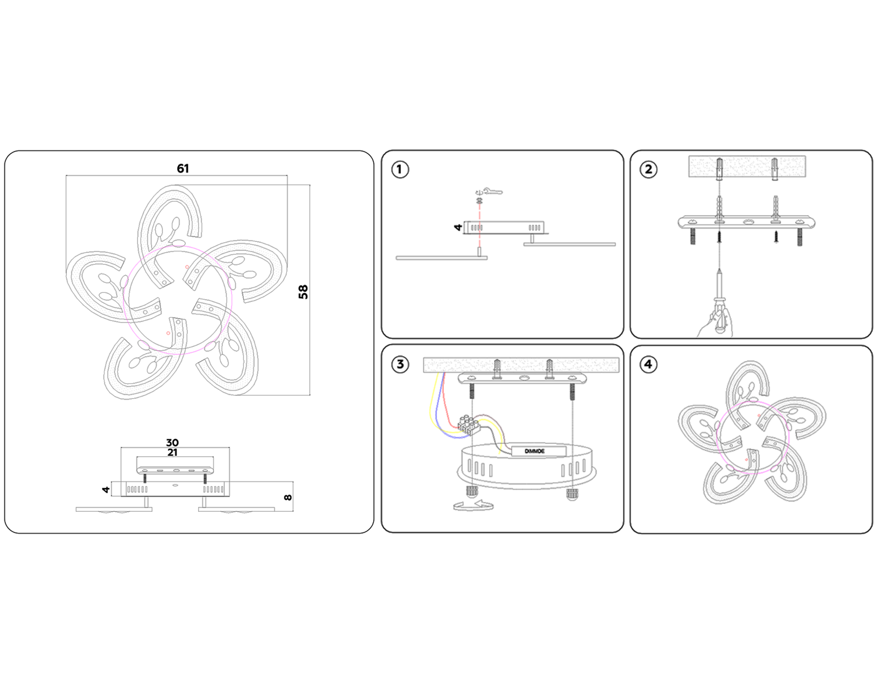 Потолочный светодиодный светильник с пультом FA512/5 WH белый 120W 610*580*80 (ПДУ РАДИО 2.4G)