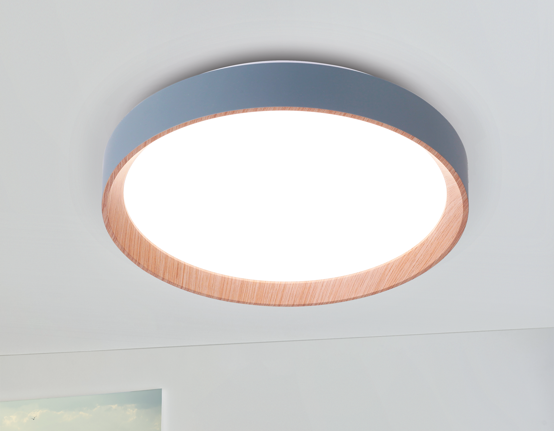 Потолочный светодиодный светильник с пультом FZ1320 GR/LWD серый/светлое дерево IP20 41W D390*70 (ПДУ ИК)