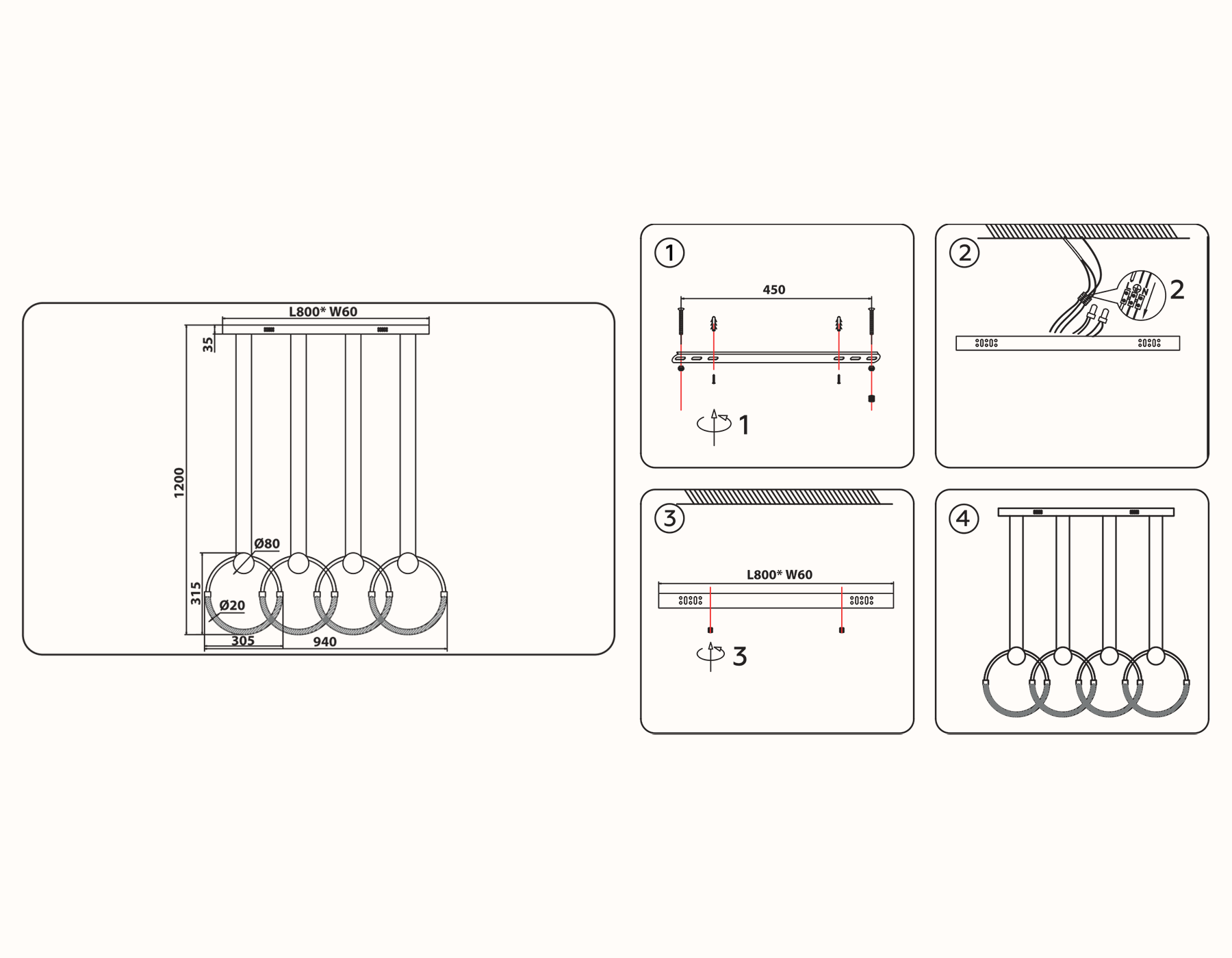Подвесной светодиодный светильник FL10598/4 WH/CH белый/хром 4200K 45W 940*20*1200 (Без ПДУ)