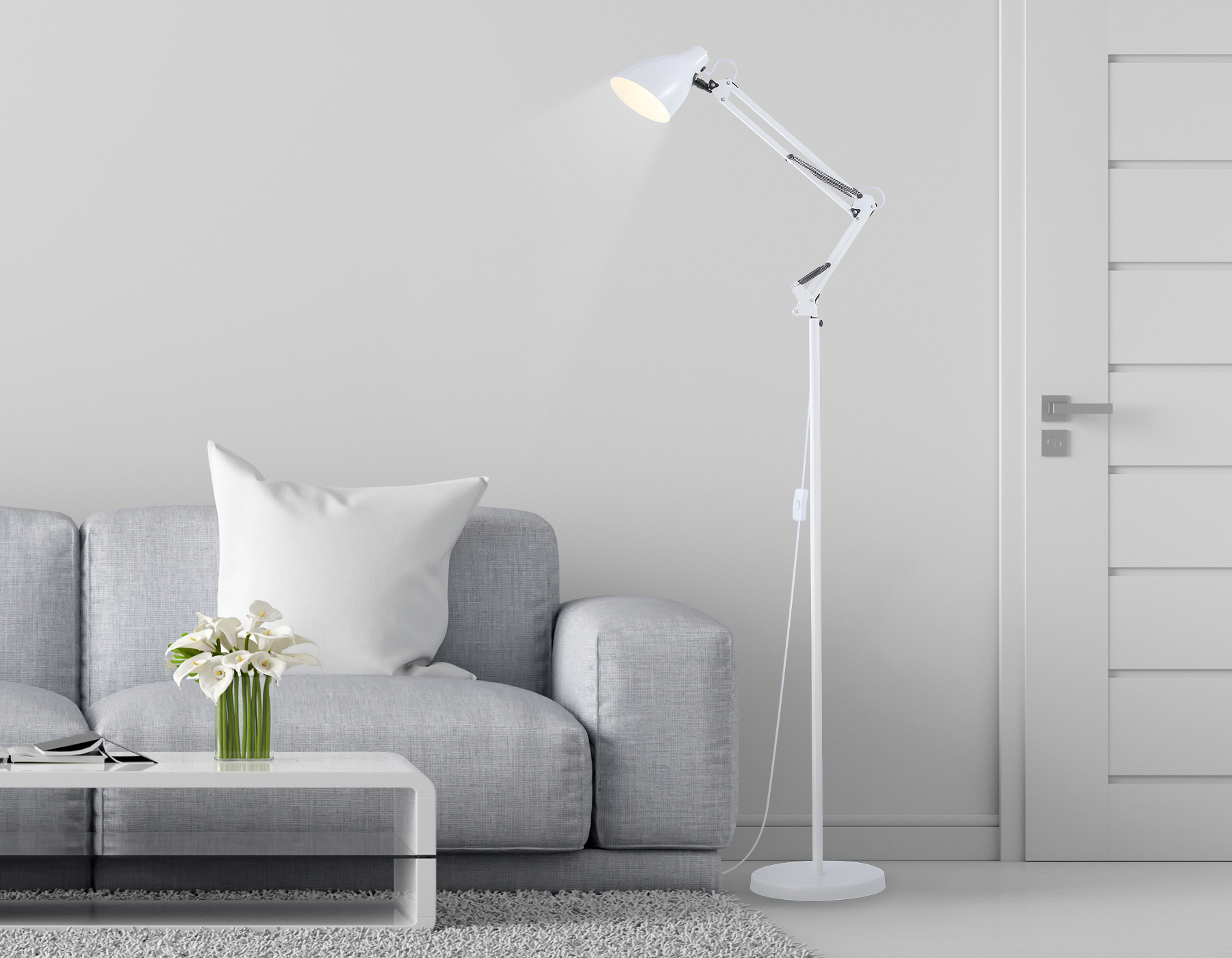 Светильник напольный с выключателем на проводе TR97641 WH белый E27 max 40W D120*1750