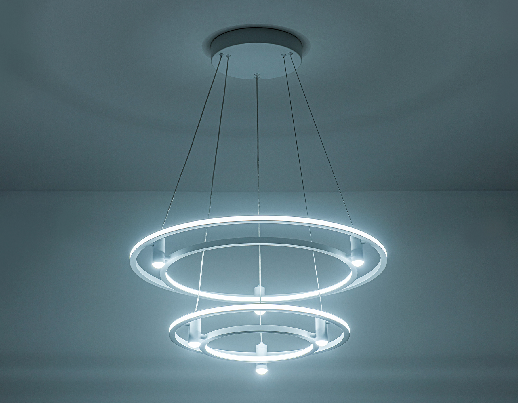 Подвесной светодиодный светильник FL5542/2+6 WH белый 90W 3000K/4200K/6400K D600/400*1300 (без ПДУ)