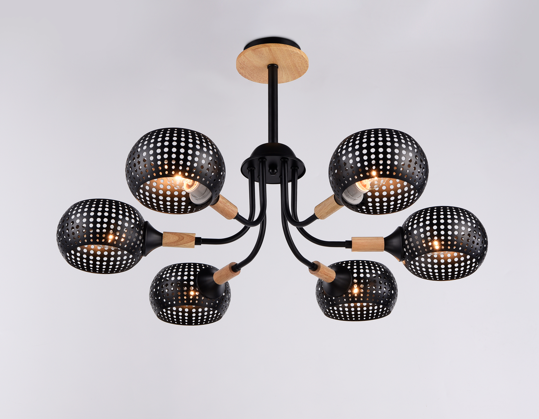 Подвесная люстра TR80167/6 BK/LWD черный/светлое дерево E14/6 max 40W D690*370