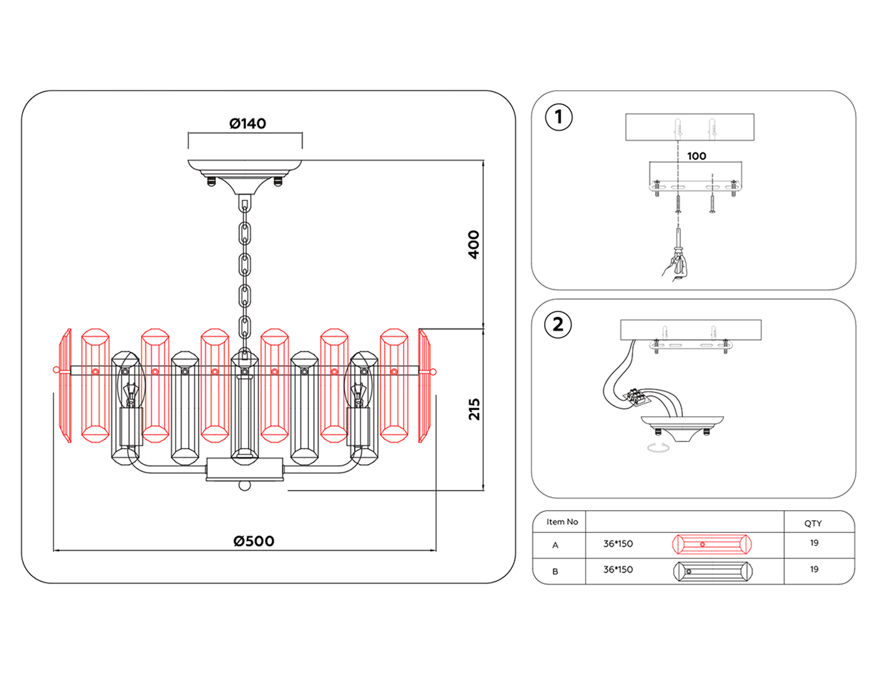Подвесная хрустальная люстра TR5303/8 CH/SM хром/дымчатый E14/8 max 40W D500*615