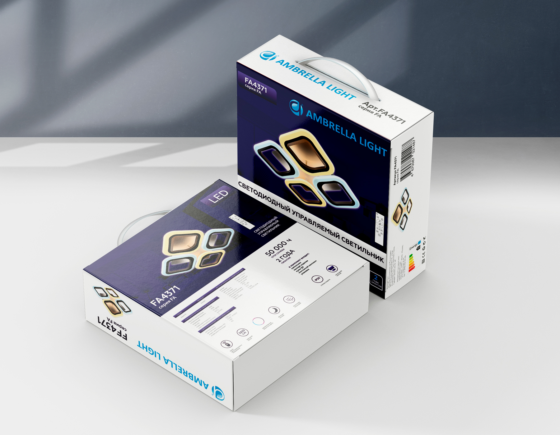 Потолочный светодиодный светильник с пультом FA4382/4 WH белый 4200K/3000K+6400K/6400K+3000K 59W 660*490*120 (ПДУ ИК)