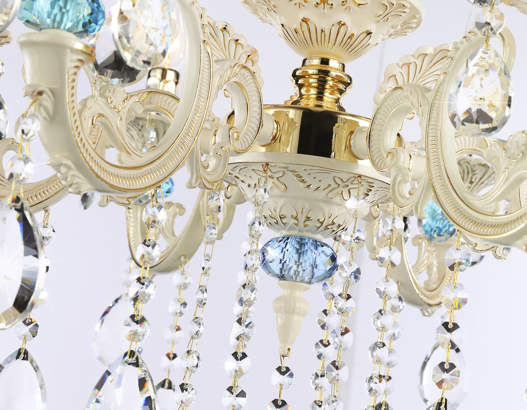 Подвесная люстра с хрусталем TR4923/6 GD/WH/BL золото/белый/голубой E14*6 max 40W D600*620