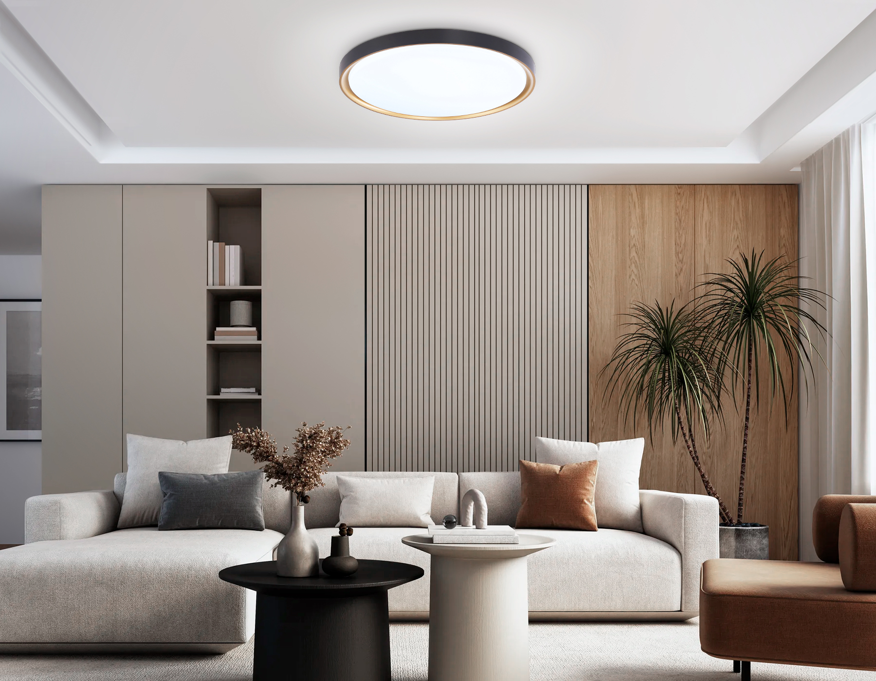 Потолочный светодиодный светильник с высокой степенью защиты IP54 FZ1249 BK/GD черный/золото IP54 45W 5000K D480*60 (Без ПДУ)