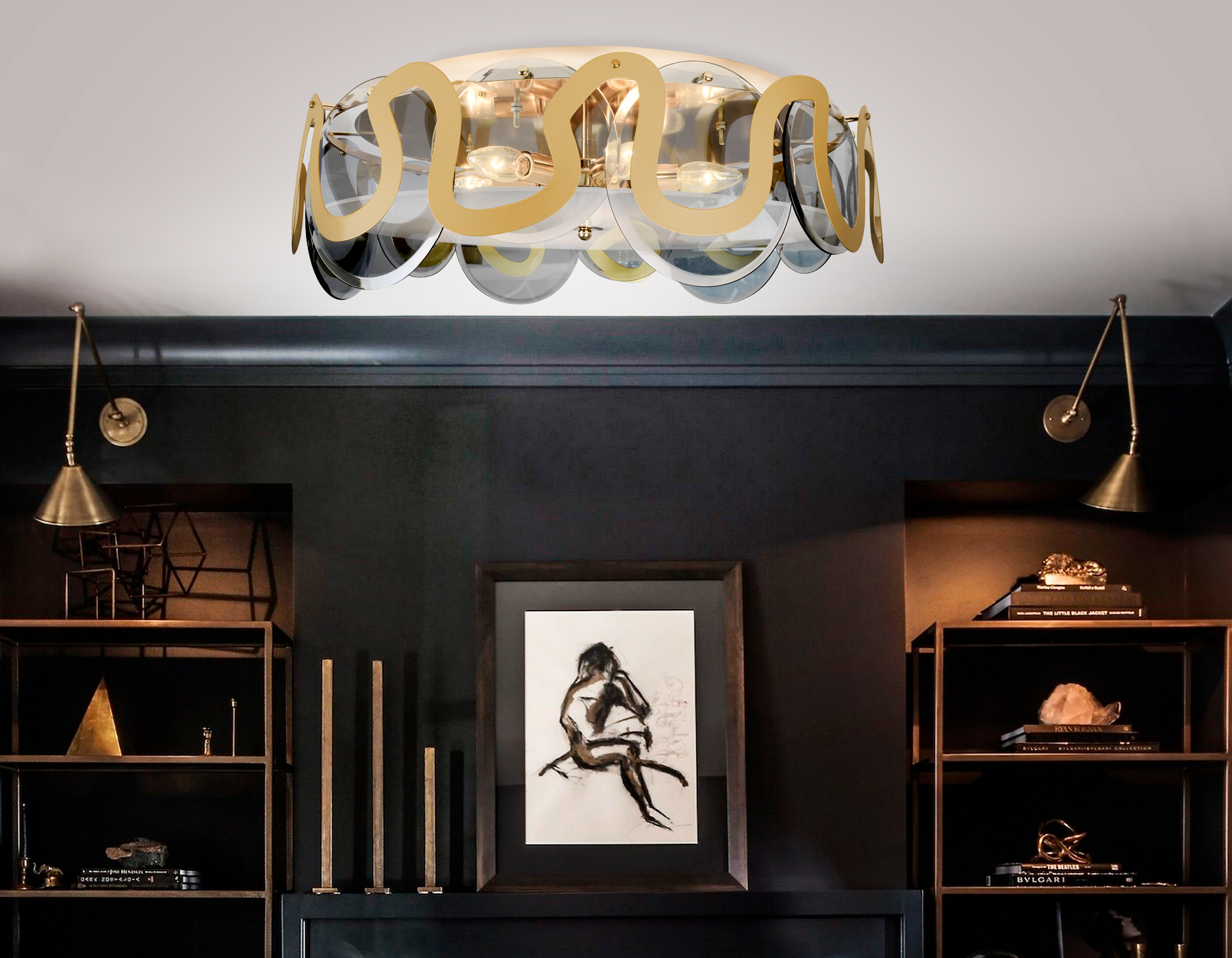 Потолочная люстра с хрусталем TR5328/6 GD/SM/FR золото/дымчатый/белый матовый E14/6 max 40W D606*230