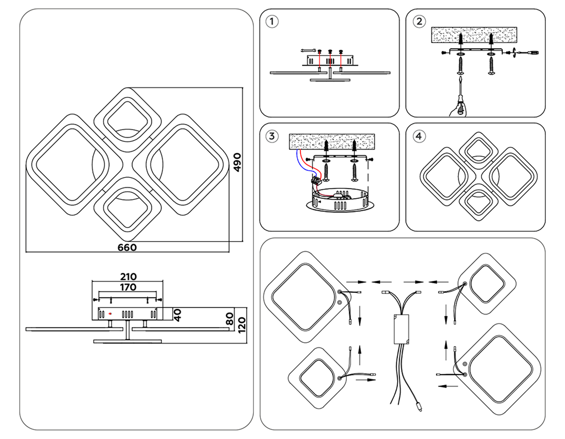 Потолочный светодиодный светильник с пультом FA4382/4 WH белый 4200K/3000K+6400K/6400K+3000K 59W 660*490*120 (ПДУ ИК)