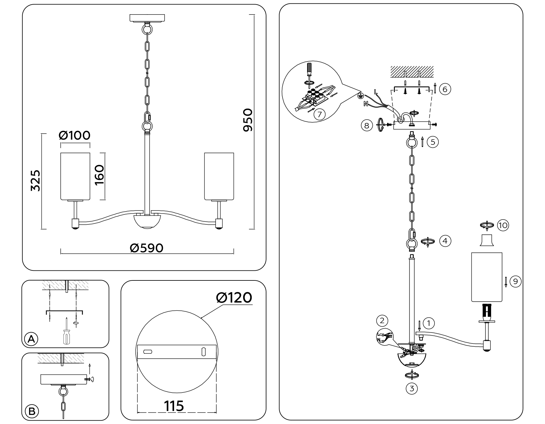 Подвесная люстра LH56051/5 BS/FR латунь/белый матовый E14*5 max 40W D590*950