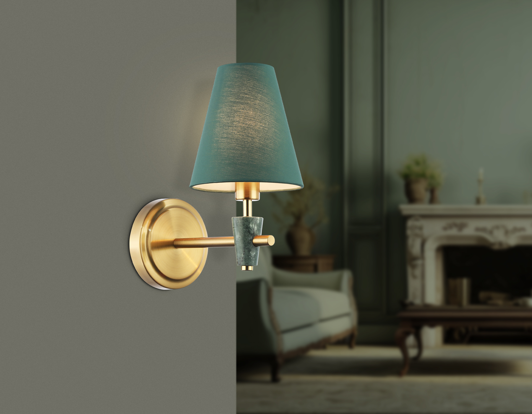 Настенный светильник с абажуром и мрамором LH75055 BS/GN латунь/зеленый E14 max 40W 230*140*270